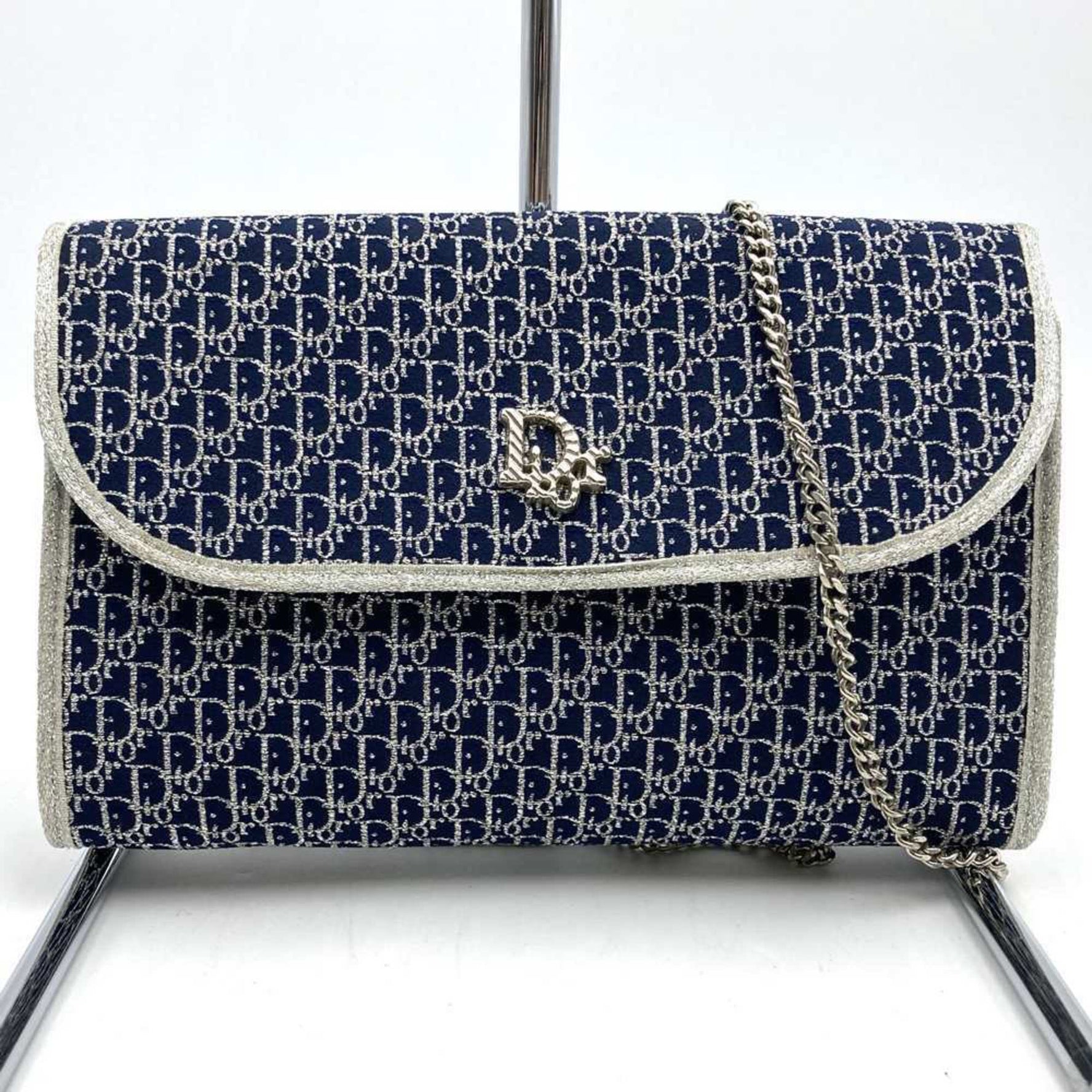 Christian Dior Chain Shoulder Bag Glitter Thread Canvas