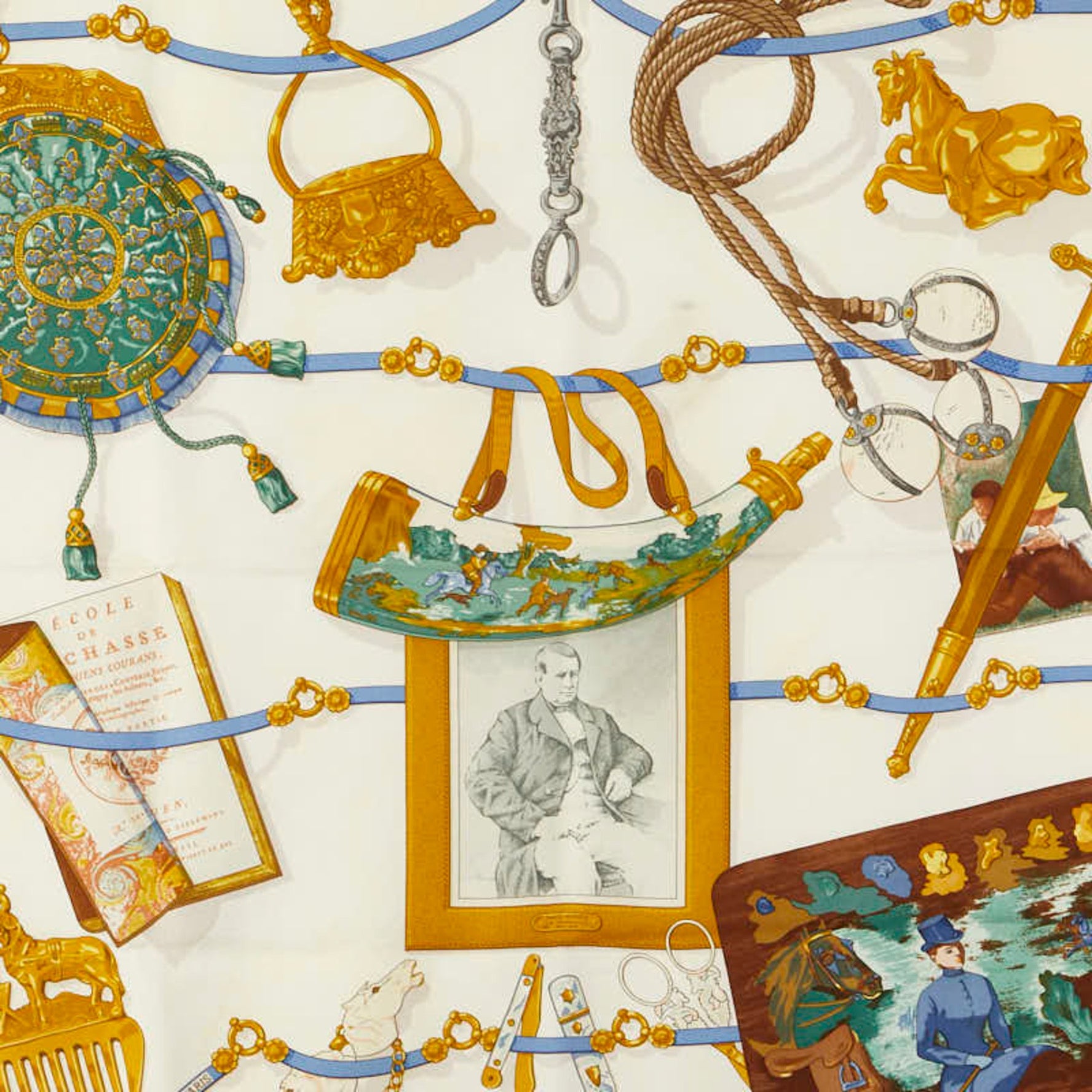 Hermès Carré 90 Memoire d'Hermès Scarf, Navy, White, Multicolor, Silk, HERMES