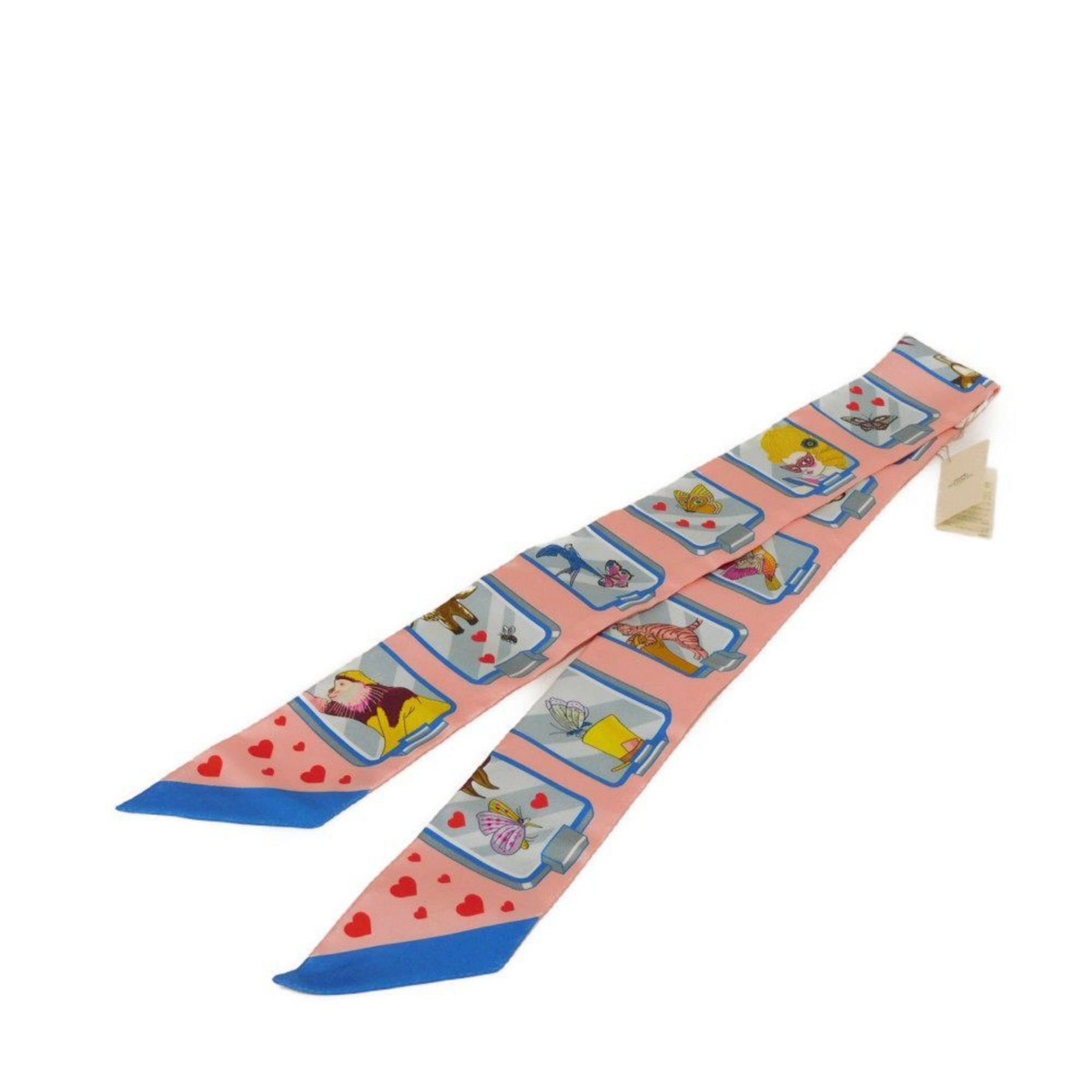 Hermes Hermès Scarf/Muffler with Twilly Motif, Rose Blue Jaune, Multicolor, Set of 2, Unused, Story Silk