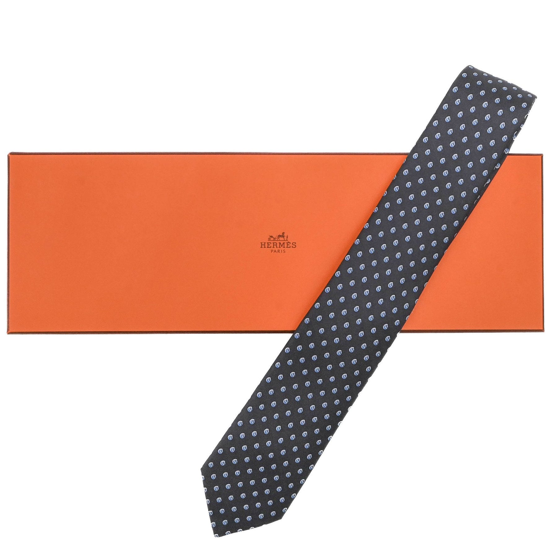 HERMES Polka Rivese tie in anthracite and grey, 100% silk