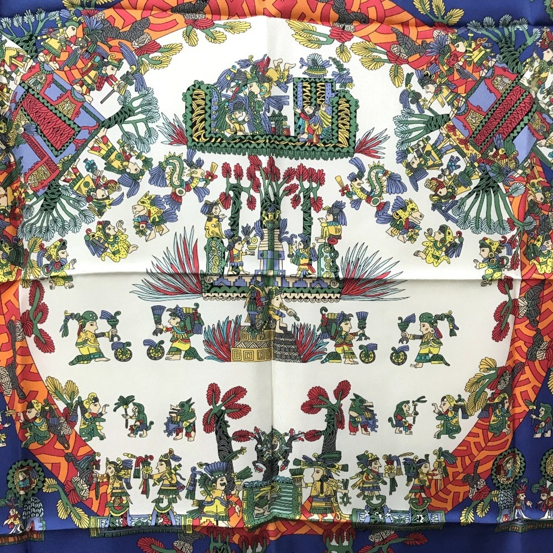 HERMES Carré 90 ASTRES et SOLEILS Celestial Bodies and the Sun Ethnic Scarf/Muffler Silk Blue/Red/White Like New