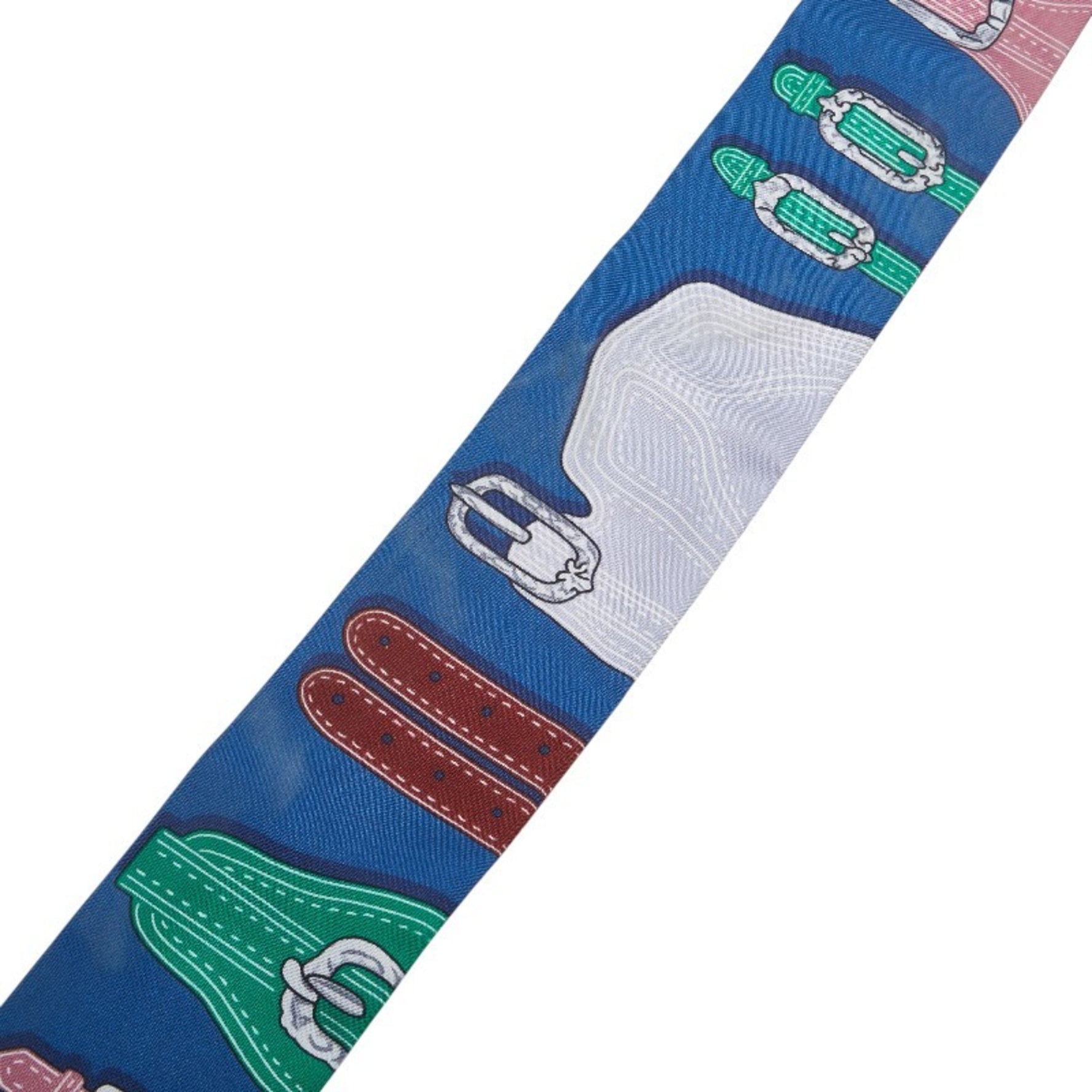 Hermes Twilly Belt Motif Scarf, Blue Multicolor Silk
