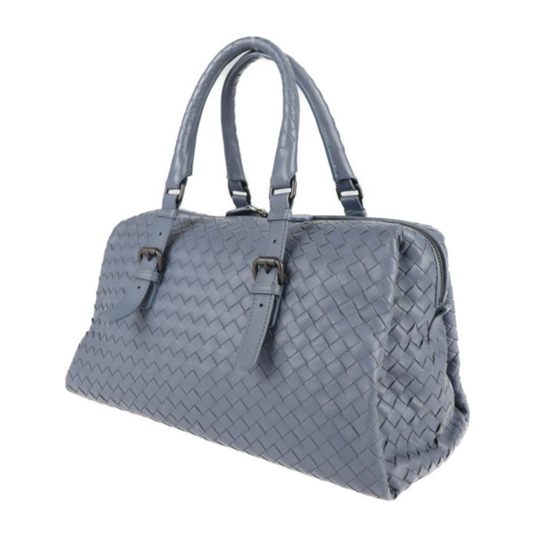BOTTEGA VENETA Bottega Veneta Intrecciato Prusse Handbag Leather Light Blue Mini Boston Bag Tote