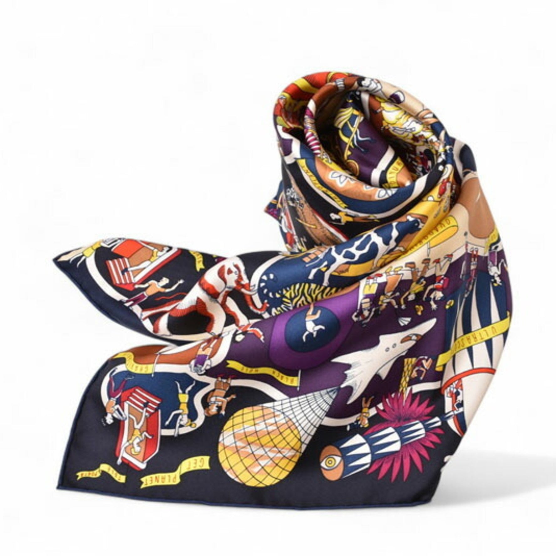 Hermes Scarf Muffler Carre 90 Silk Twill Exposition Universelle World's Fair Multi