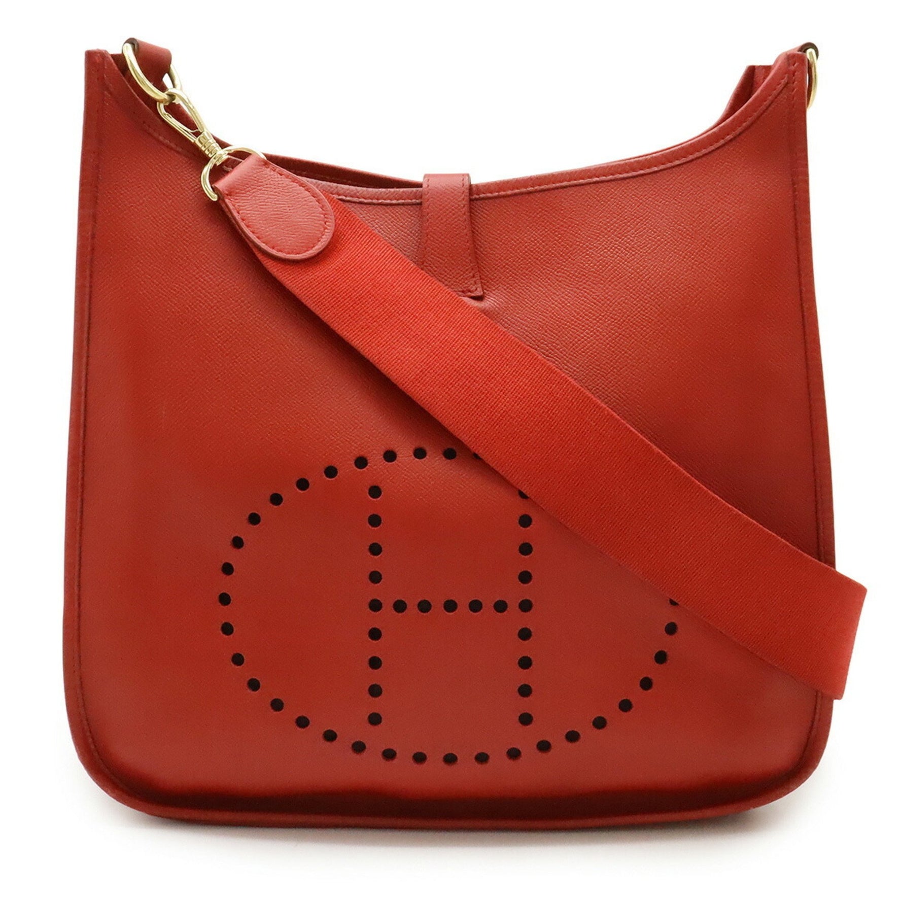 HERMES Evelyn I GM Shoulder Bag in Red Leather with Couchvel and A Stamp