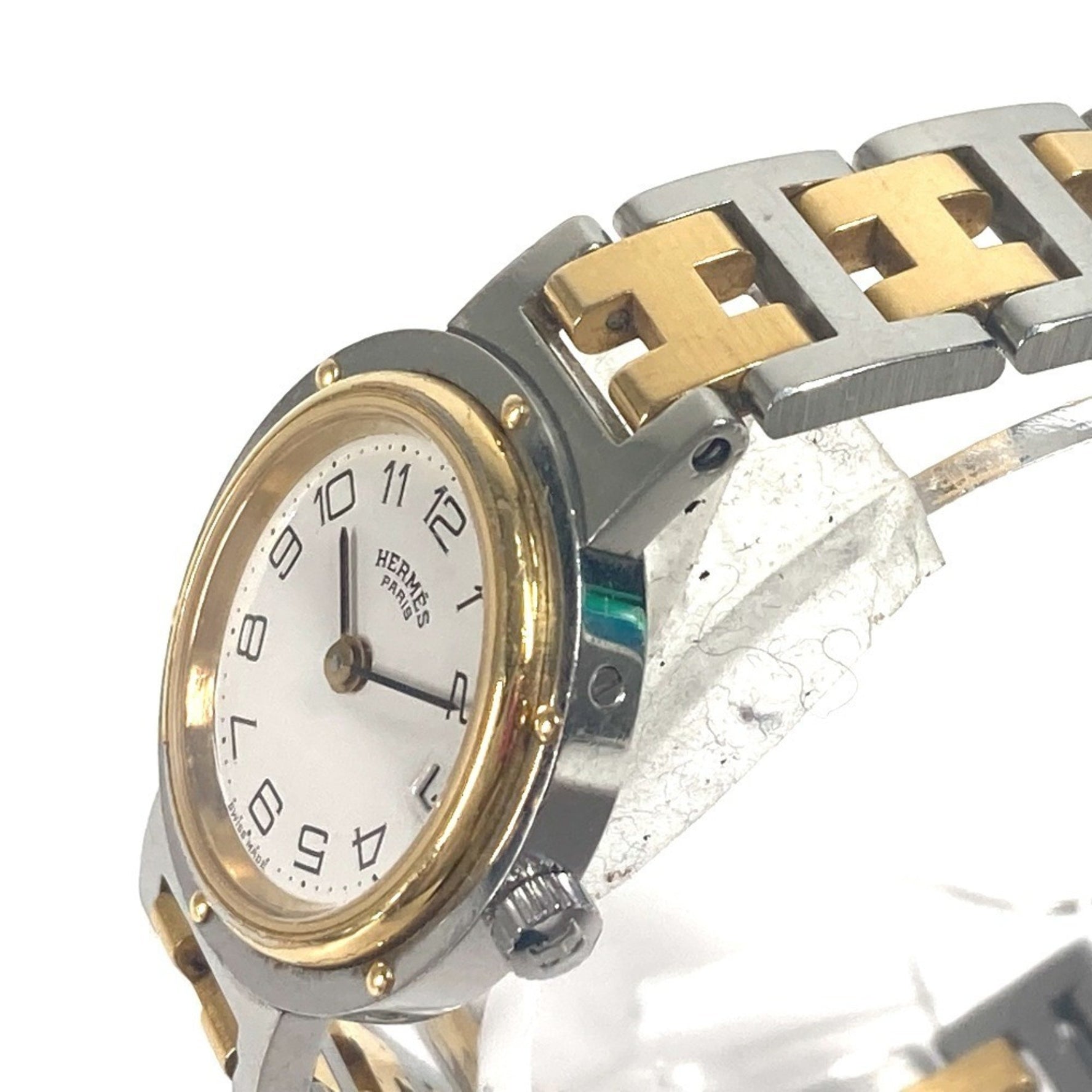 HERMES Vintage Clipper Watch, Two-tone Stainless Steel GP, Silver