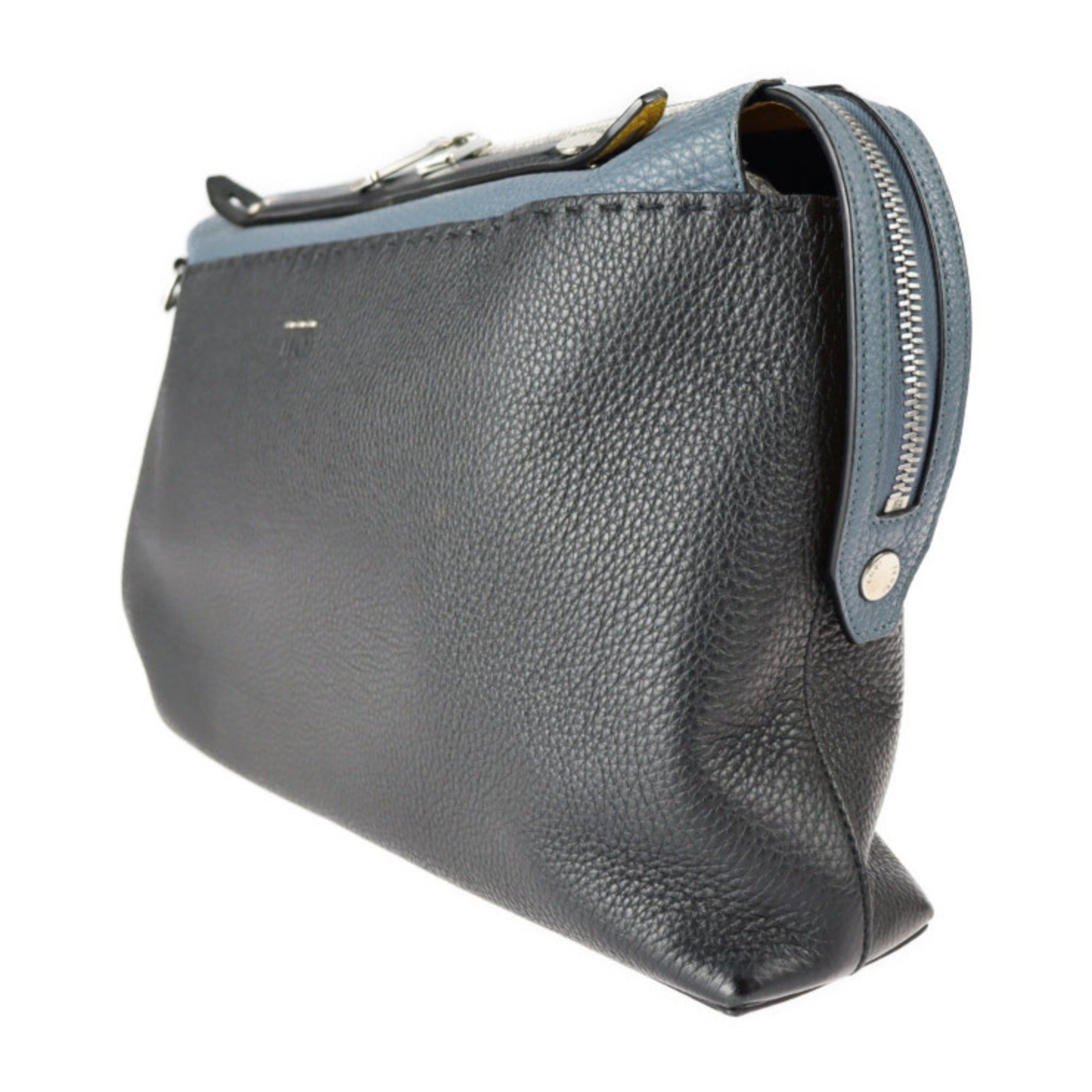 FENDI Visor Way Selleria Business Bag Leather Black Blue Yellow Silver Hardware Shoulder