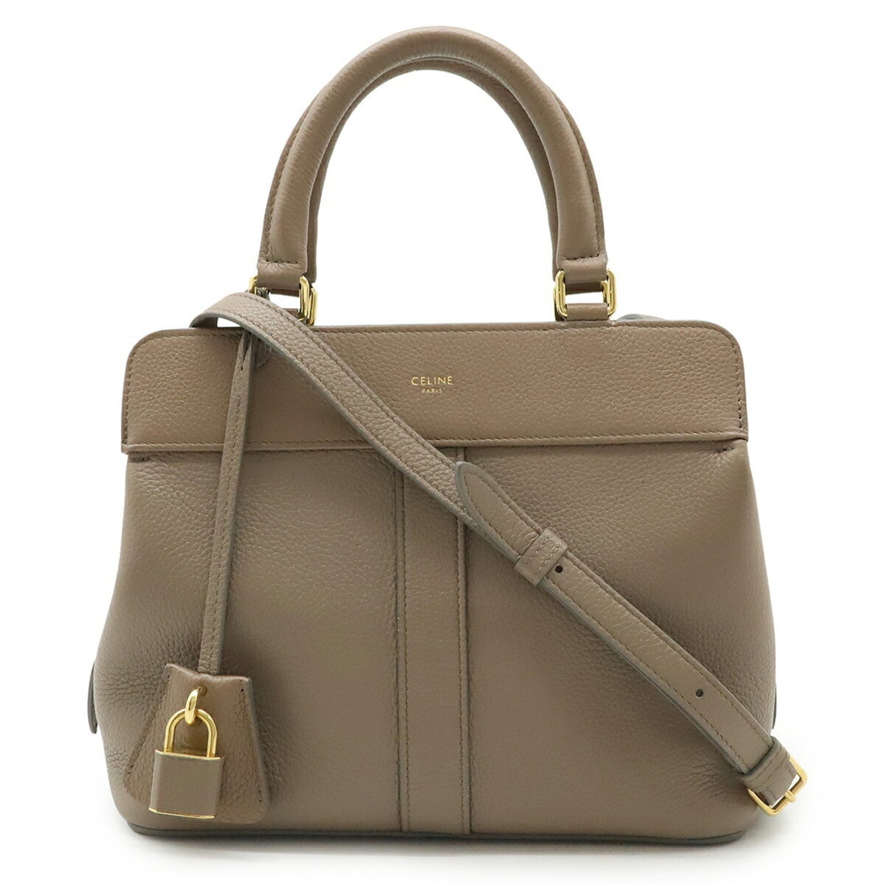 CELINE Cabas de France Small Handbag/Shoulder Bag in Greige Leather