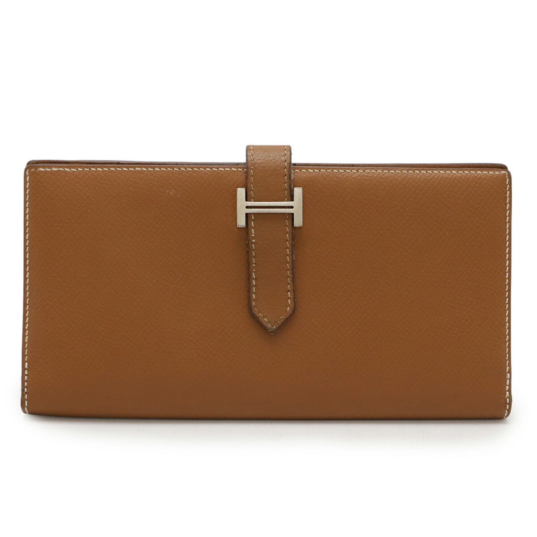HERMES Bearn Soufflet Bi-fold Long Wallet, Leather, J Stamp