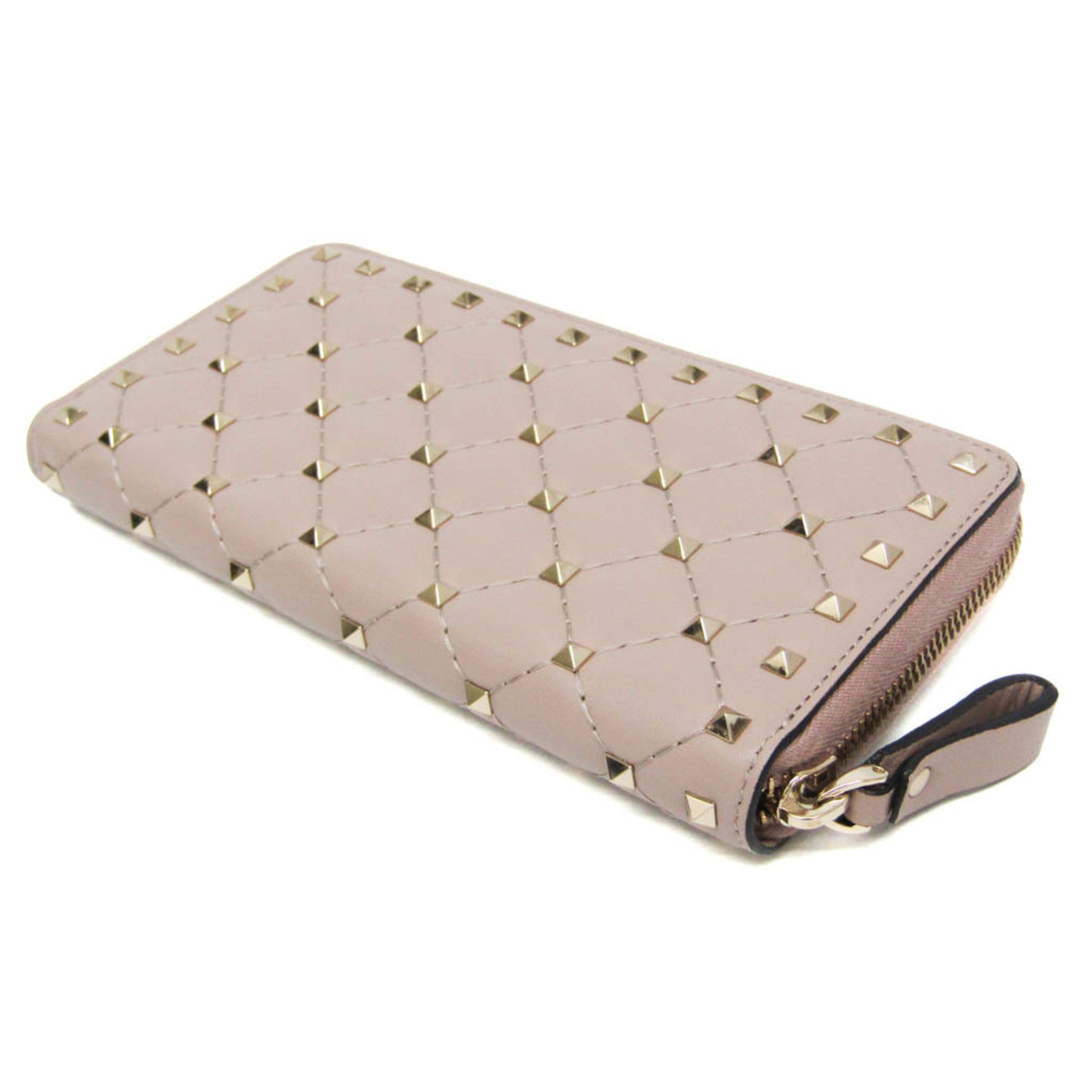 Valentino Garavani Rockstud Spike Calfskin Long Wallet (bi-fold) Pink Beige