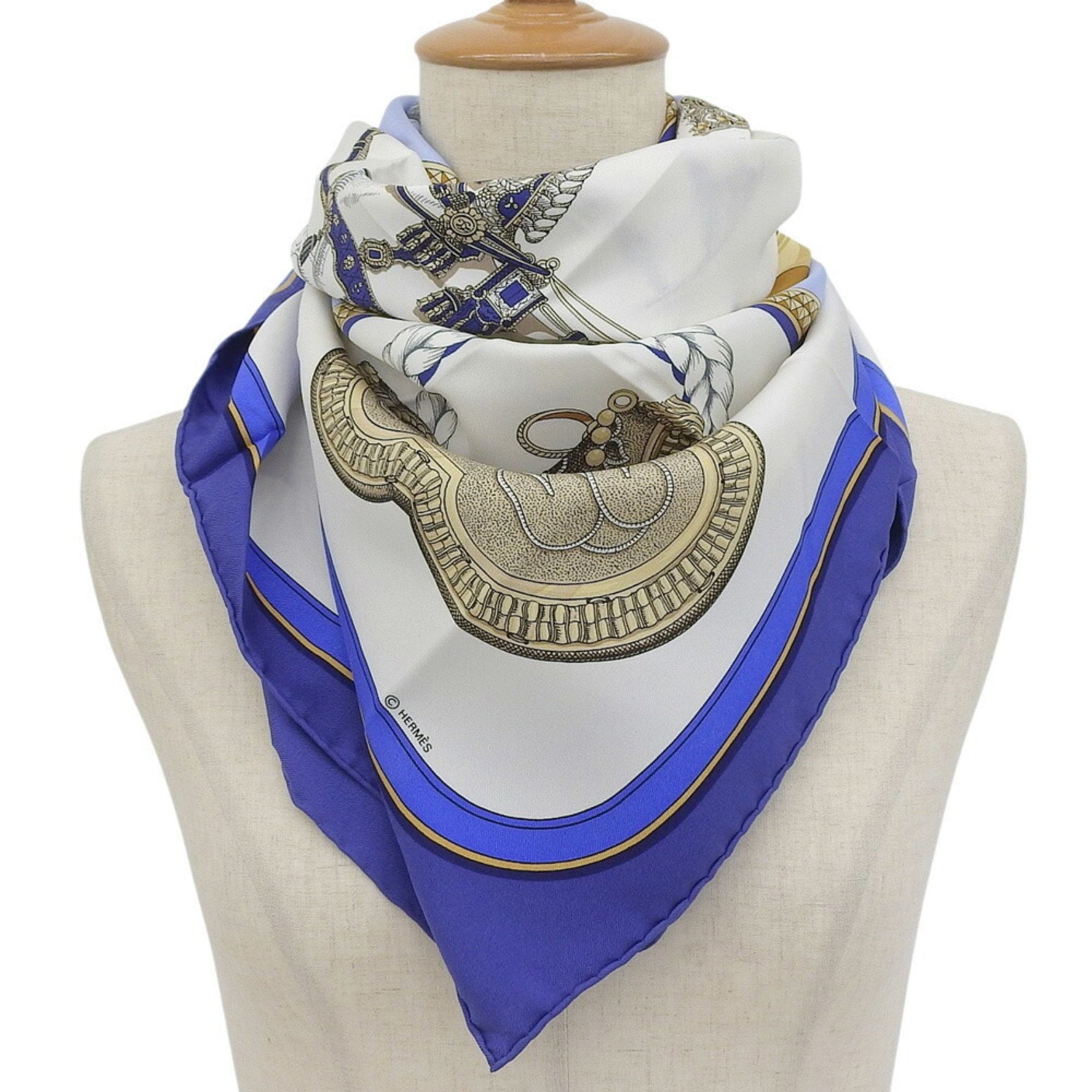 Hermes Like new Hermès Carré 90 Horse in Full Dress, Silk Scarf, Blue and White, Large