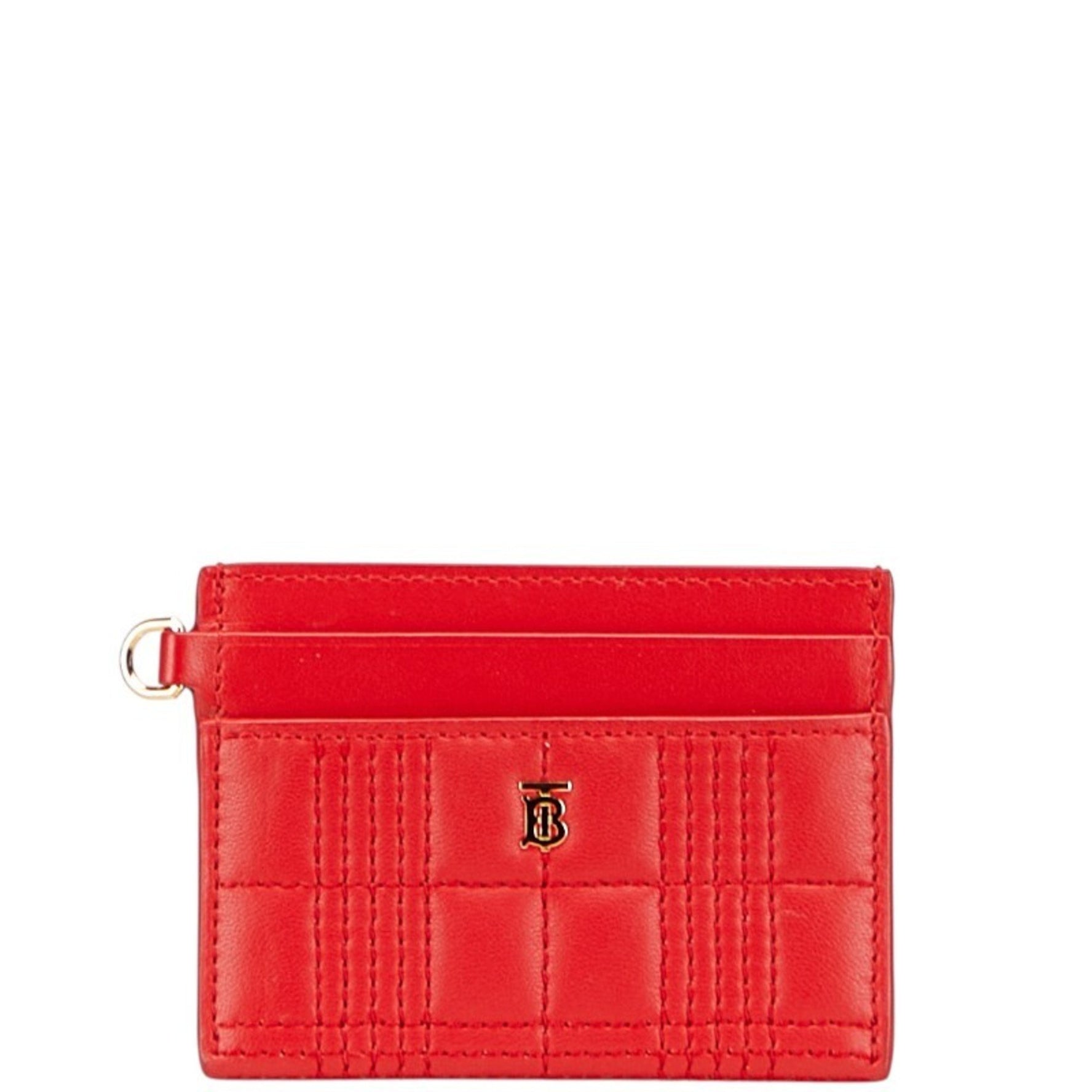 Burberry TB Monogram Quilted Business Card Case in Red and Gold Leather