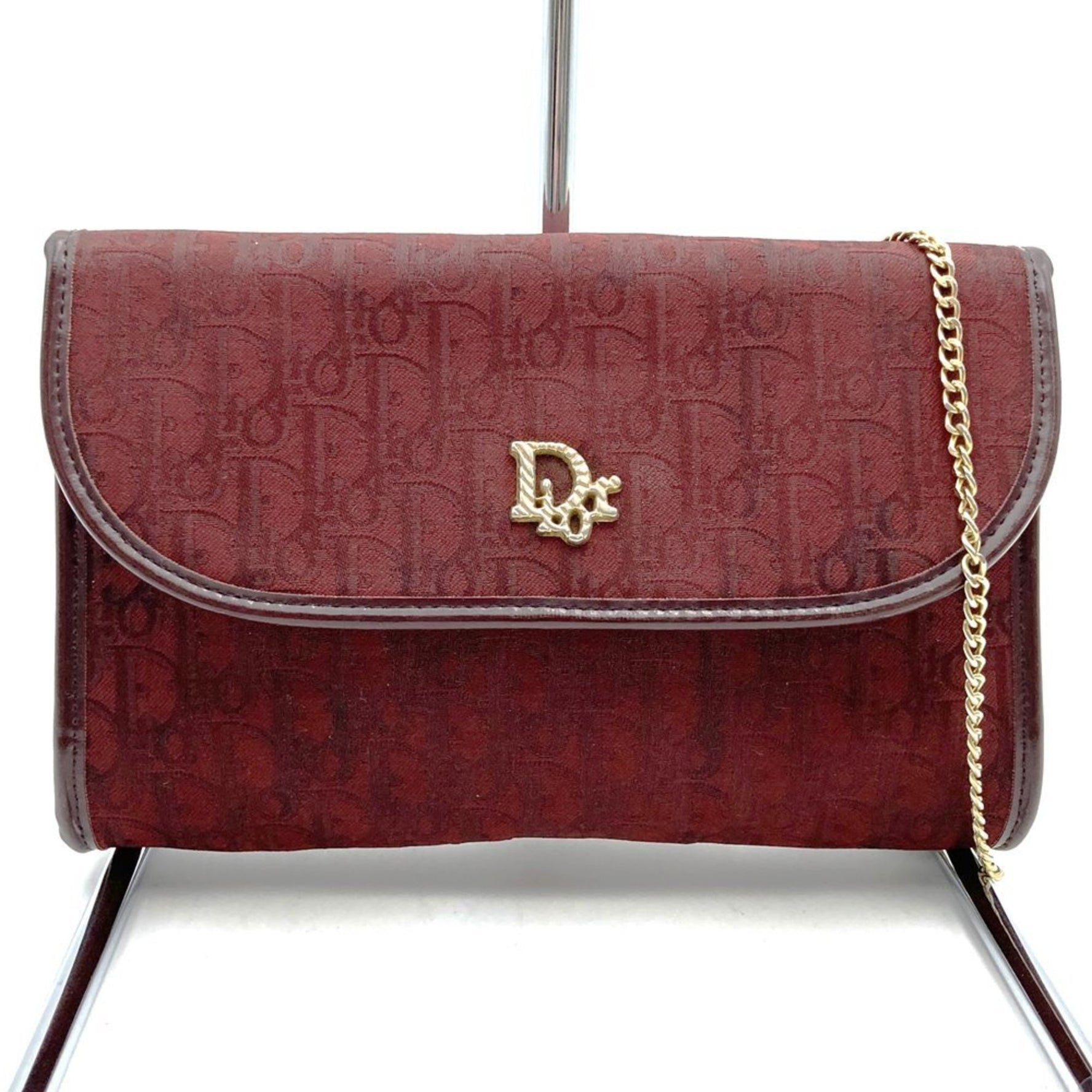 Christian Dior Dior Trotter Canvas Chain Shoulder Bag with Pouch, Red