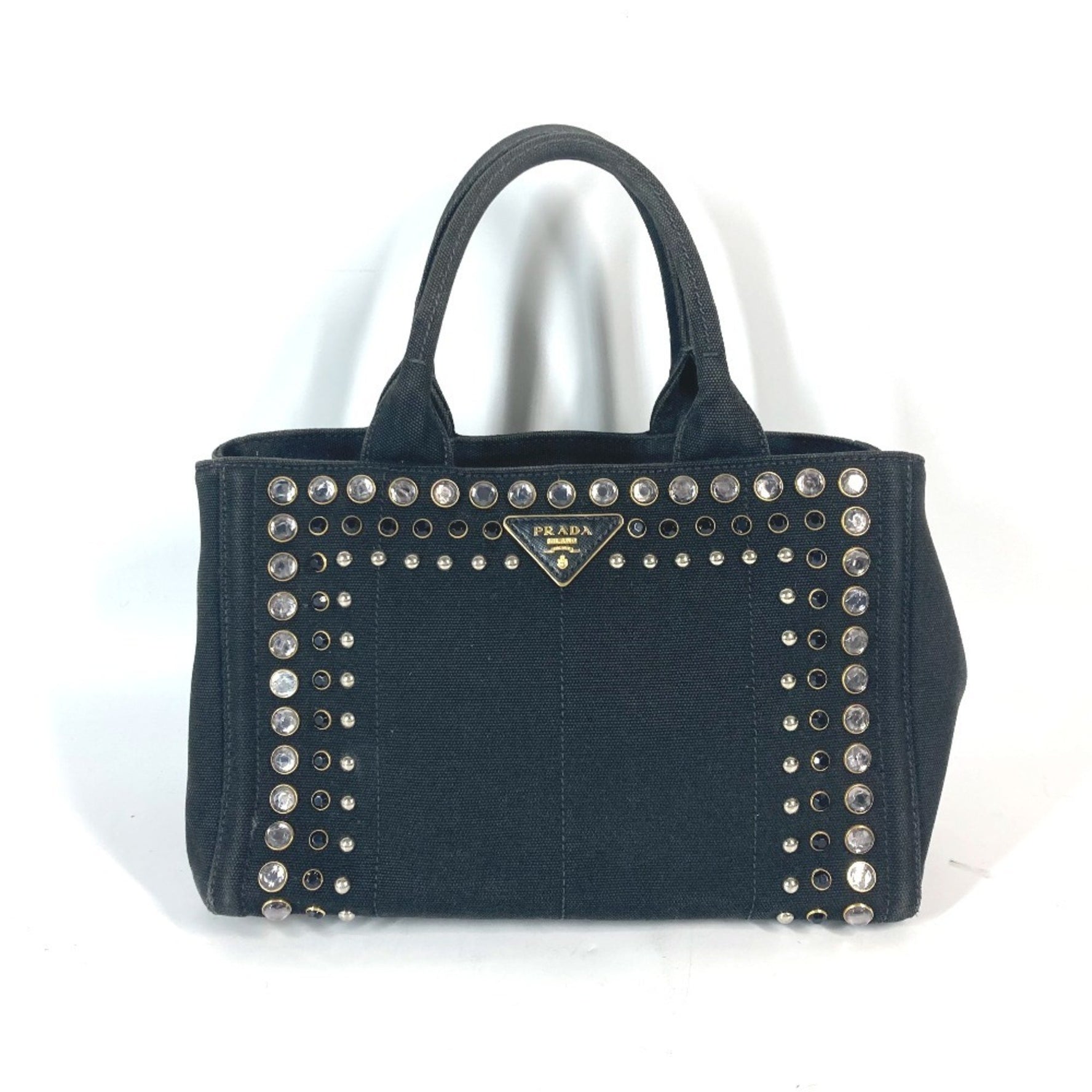 PRADA Canapa S Bag with Stones Shoulder Handbag Tote Canvas