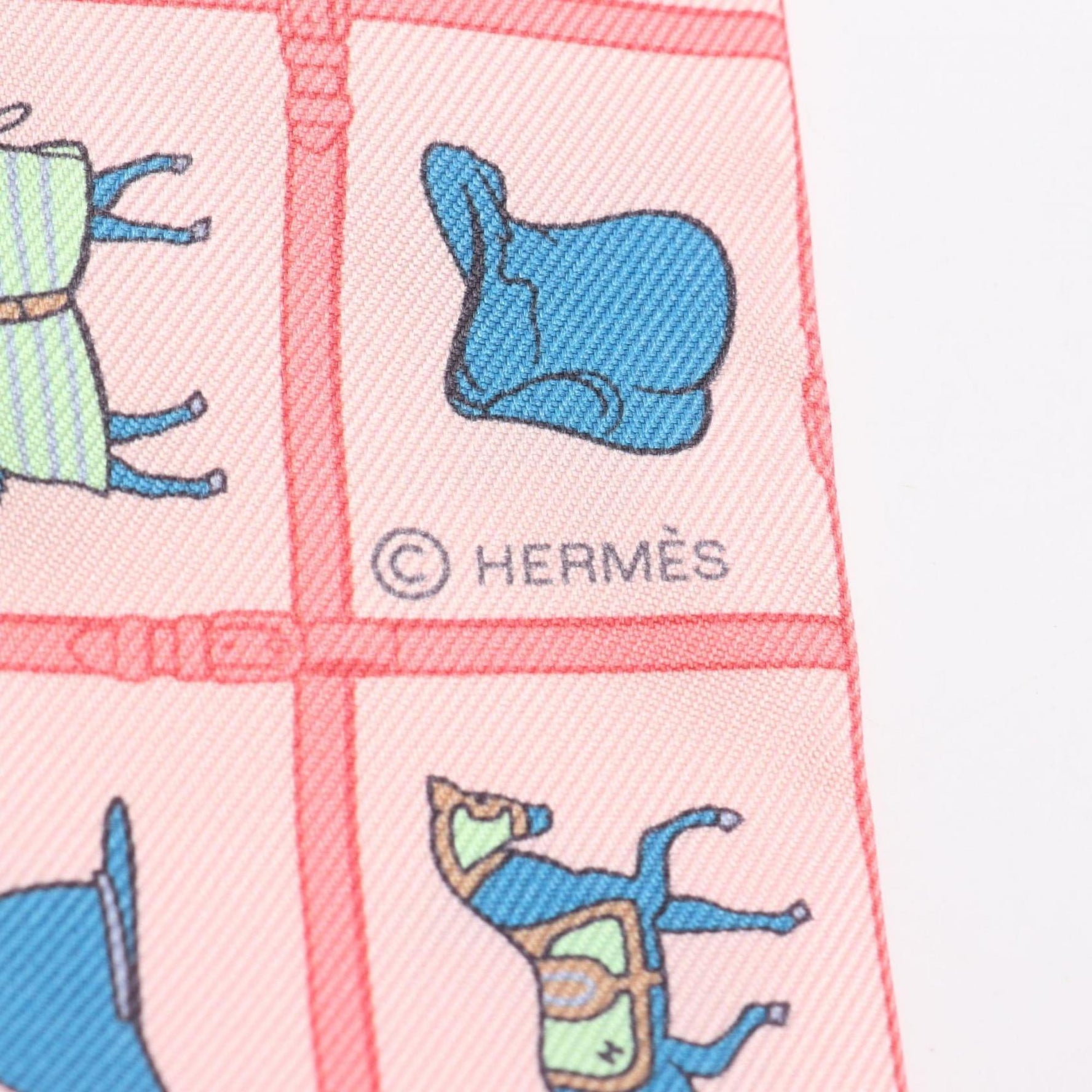 Hermes Hermès Twilly "Couvertures et Tenues de Jour" Rose Blue Veil Silk Scarf in Pink and Multicolor