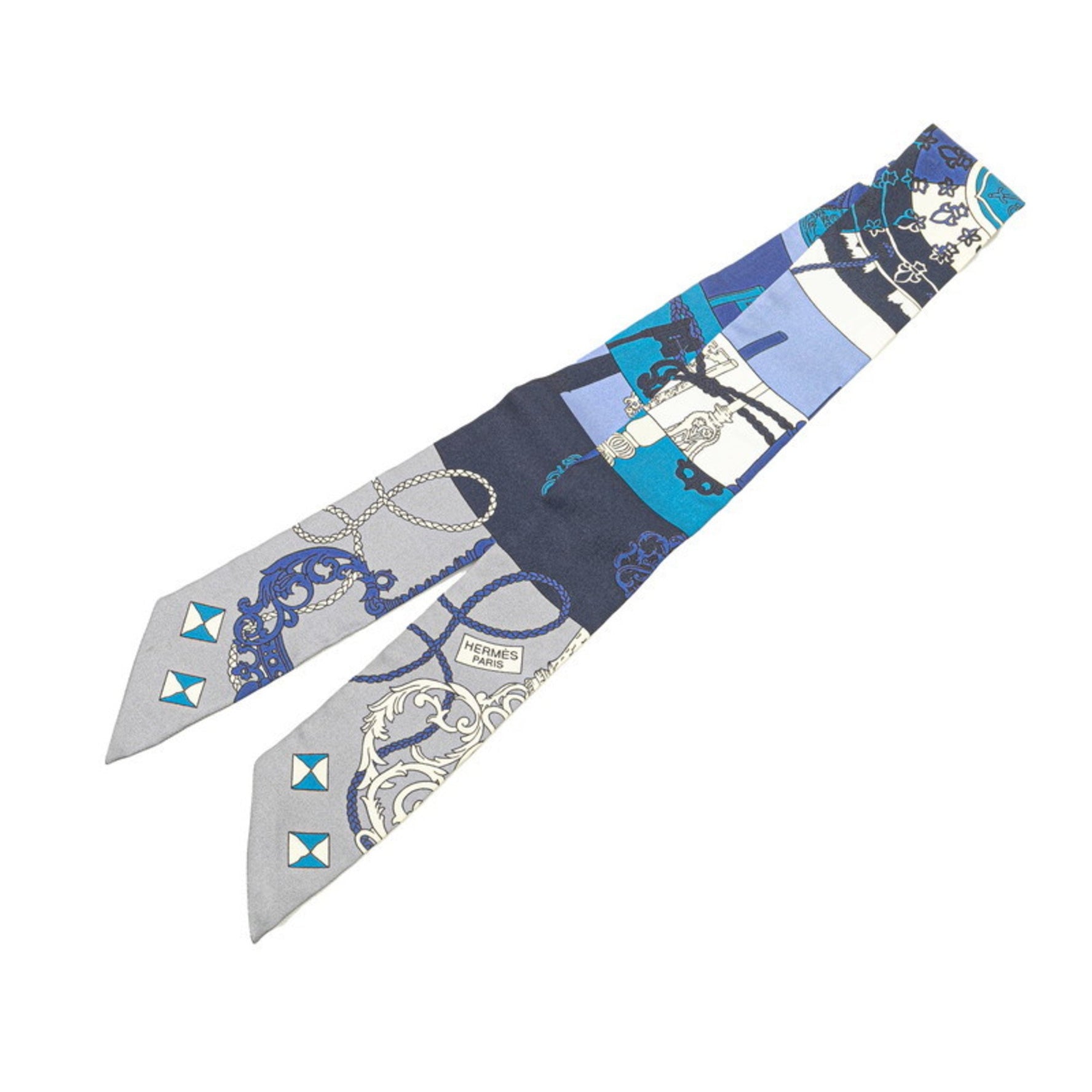Hermès Twilly Objets de Curiosite Scarf, Blue, Gray, Multicolor, Silk, HERMES