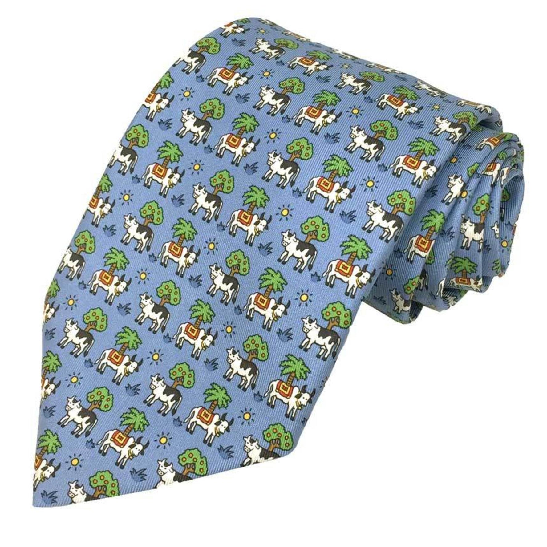 Hermes Tie COWTIE Cow Silk Light Blue