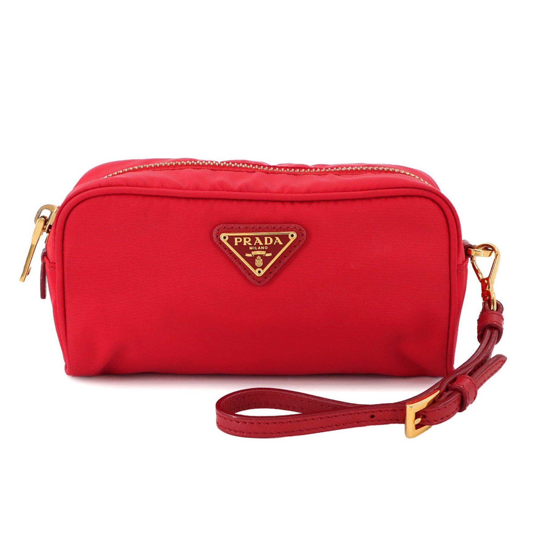 Prada Pouch Bag, Nylon and Saffiano Leather, Red, Gold Hardware