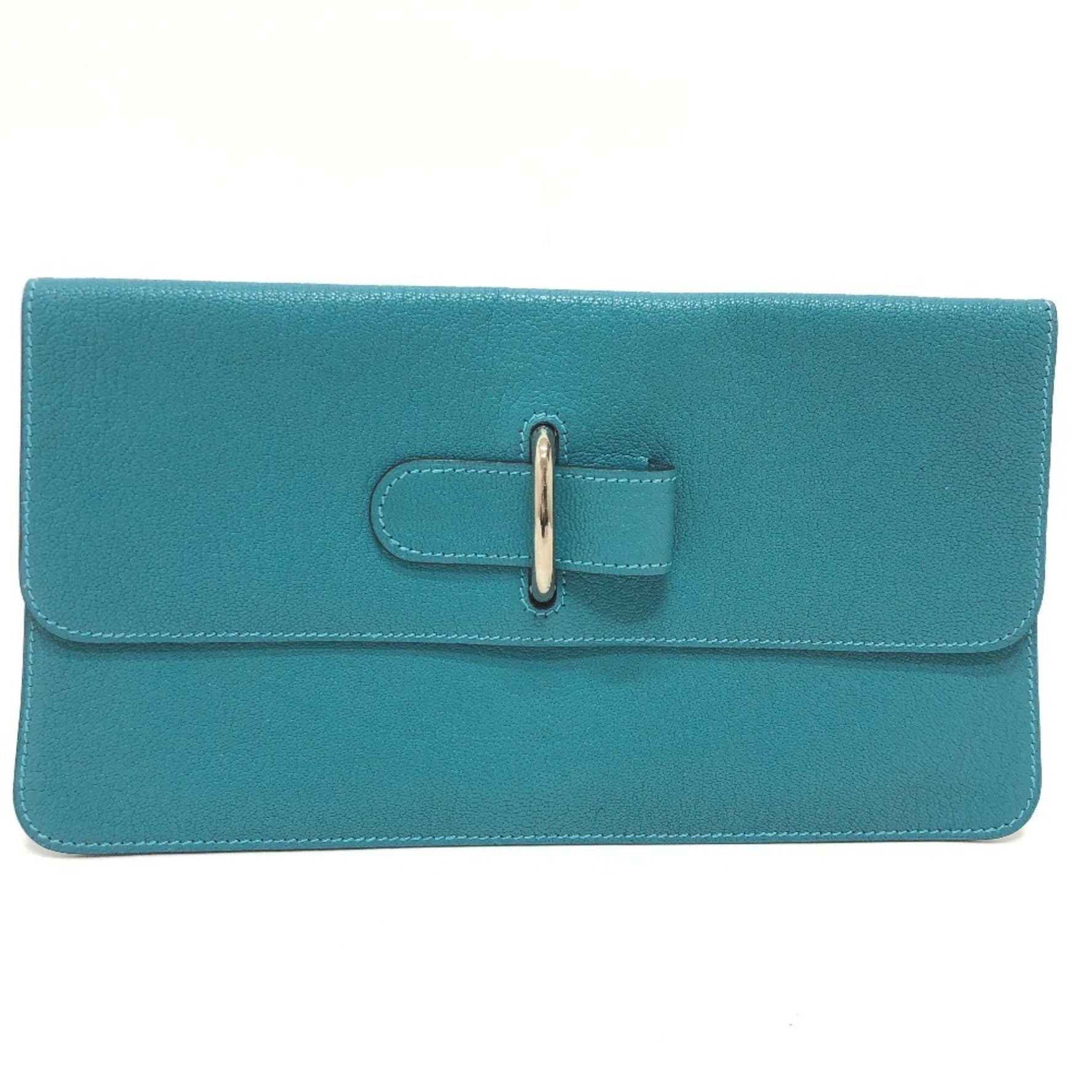 HERMES Chevre Mysore Clutch Bag with Stopper, Chaine d'Ancre Flat Second Bag, Pouch, Blue Jean