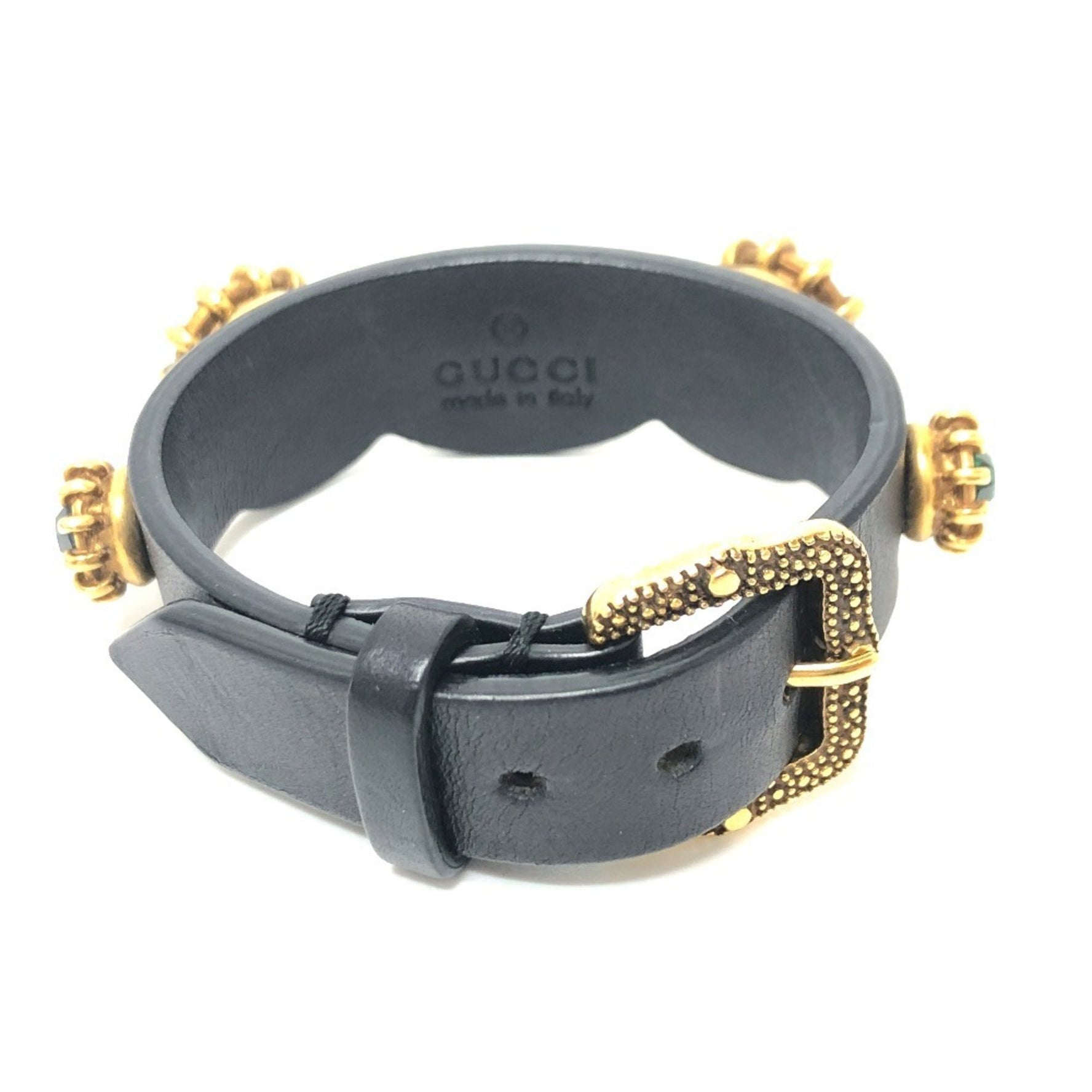 GUCCI Tiger Head Leather Bracelet in Black