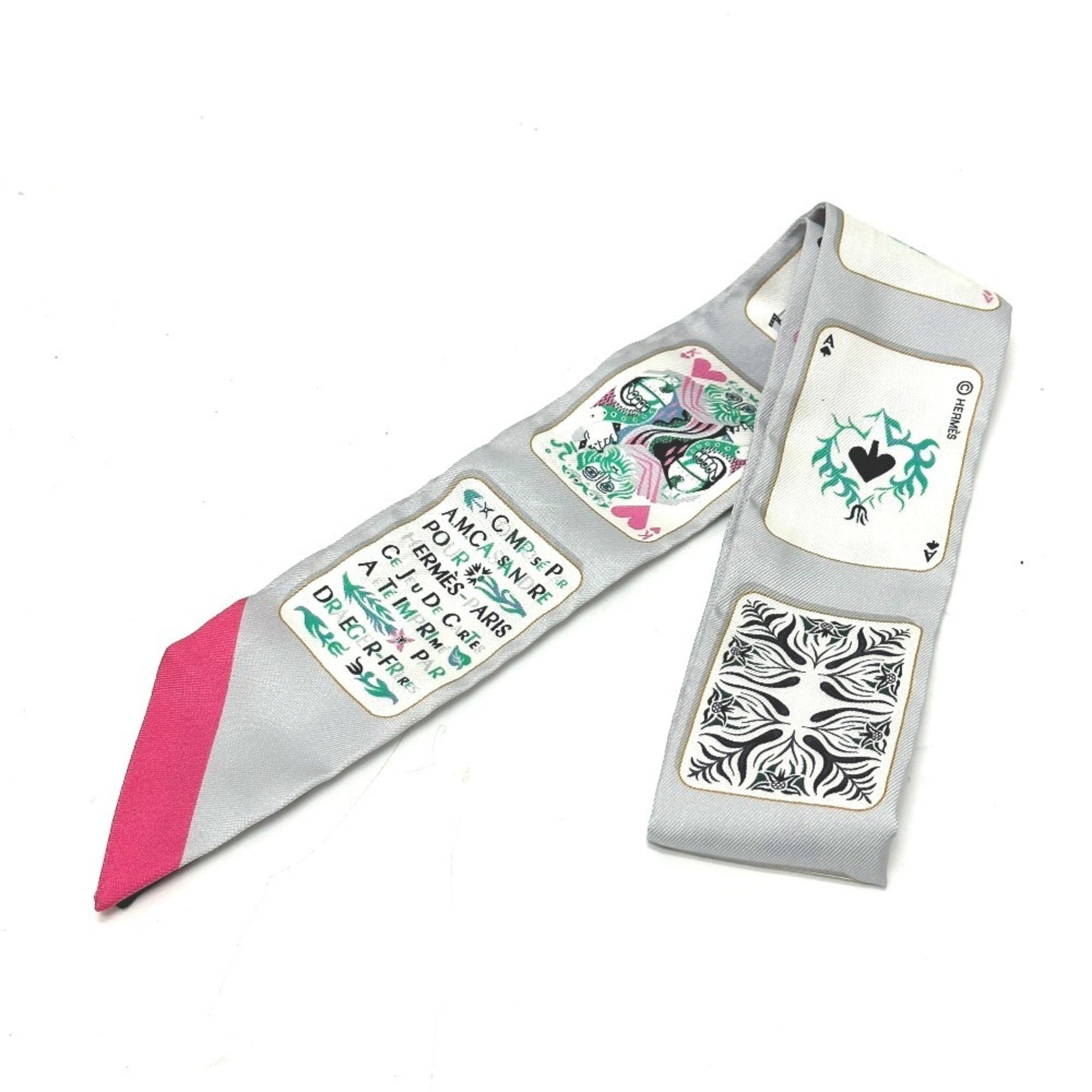 HERMES Playing Card Print Twilly Scarf/Muffler, Silk