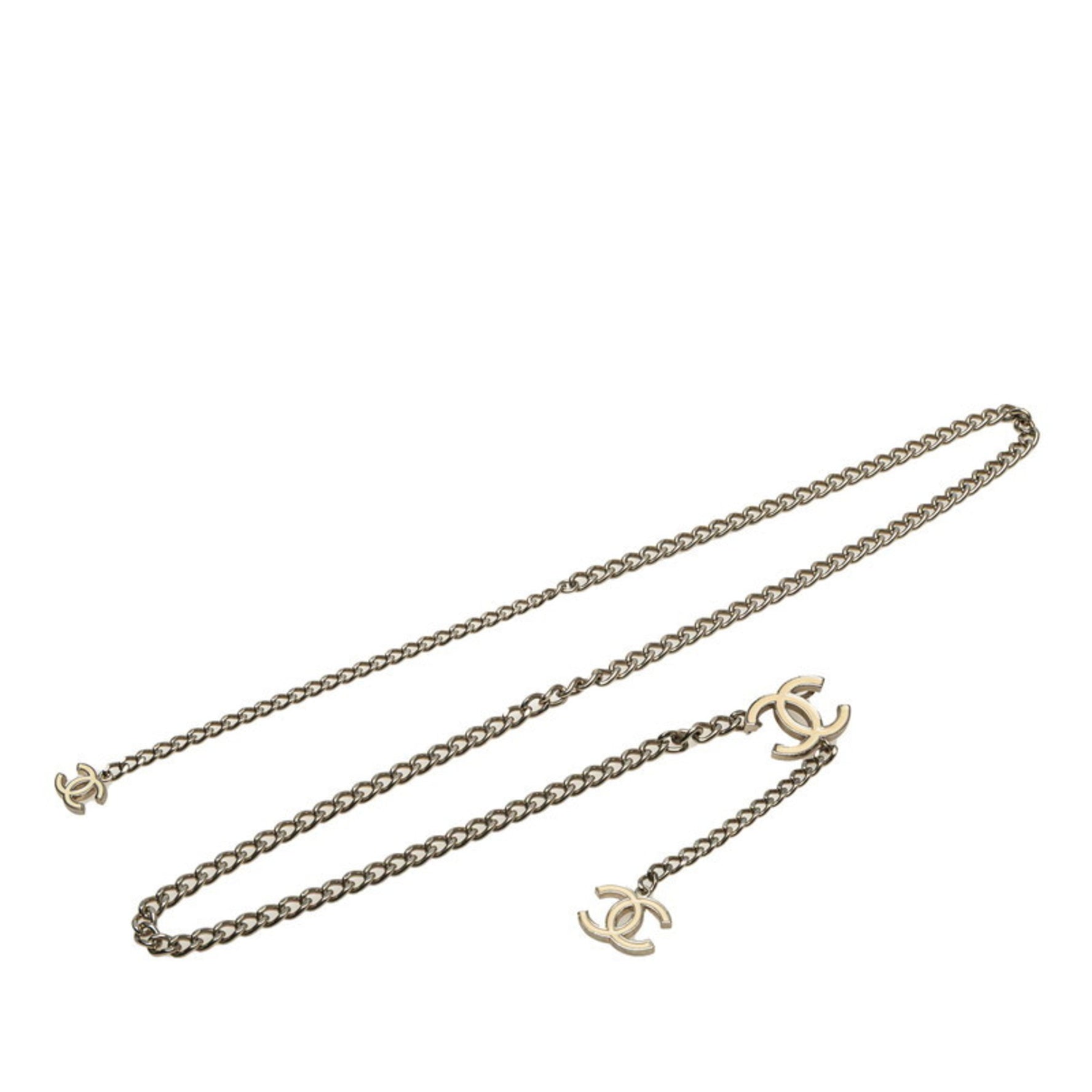 Chanel Coco Mark Chain Belt in Silver and White Metal