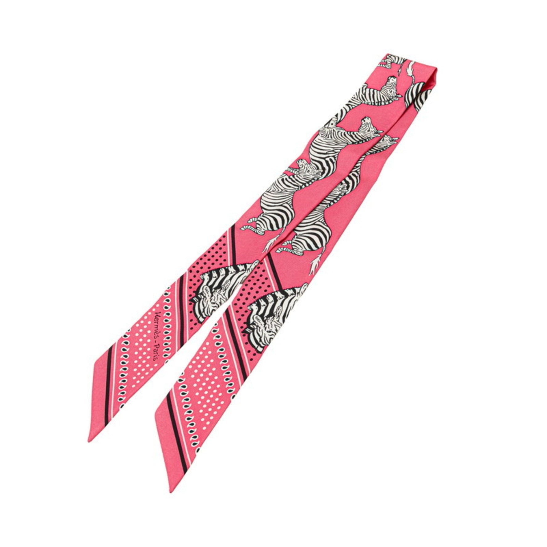 Hermès Twilly LES ZEBRES BANDANA Zebra Bandana Scarf Muffler Pink Black Silk HERMES