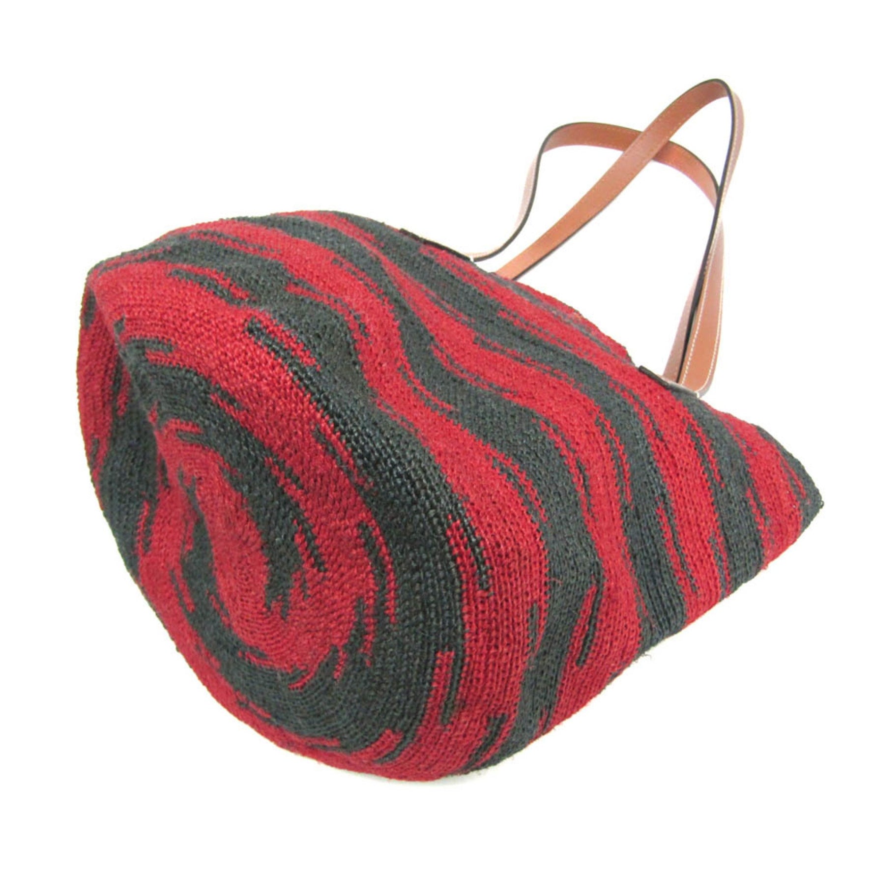 Loewe Shigura Leather,Raffia Tote Bag Brown,Dark Red,Khaki