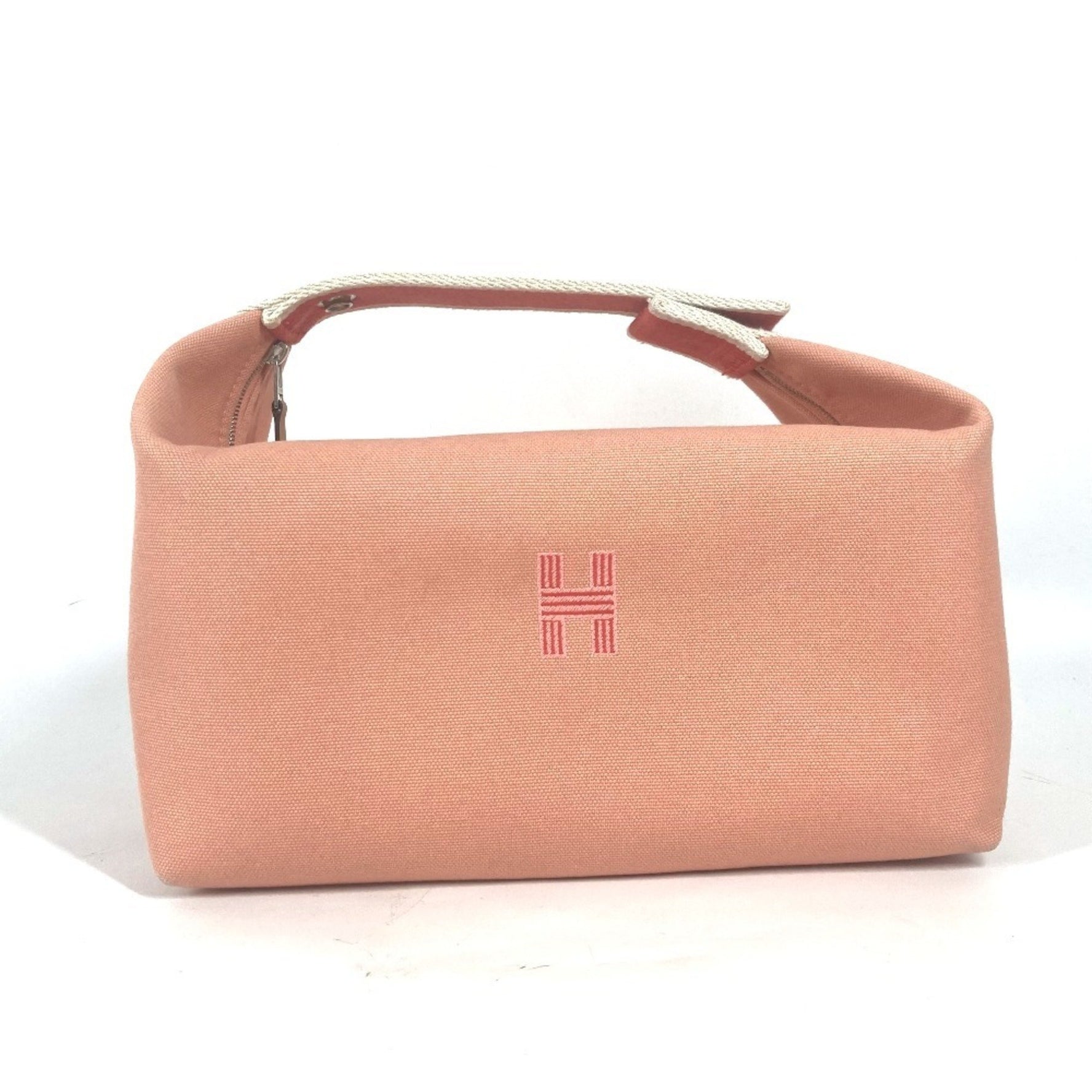 HERMES Bride A Black GM Vanity Bag Pouch Handbag Canvas Guava