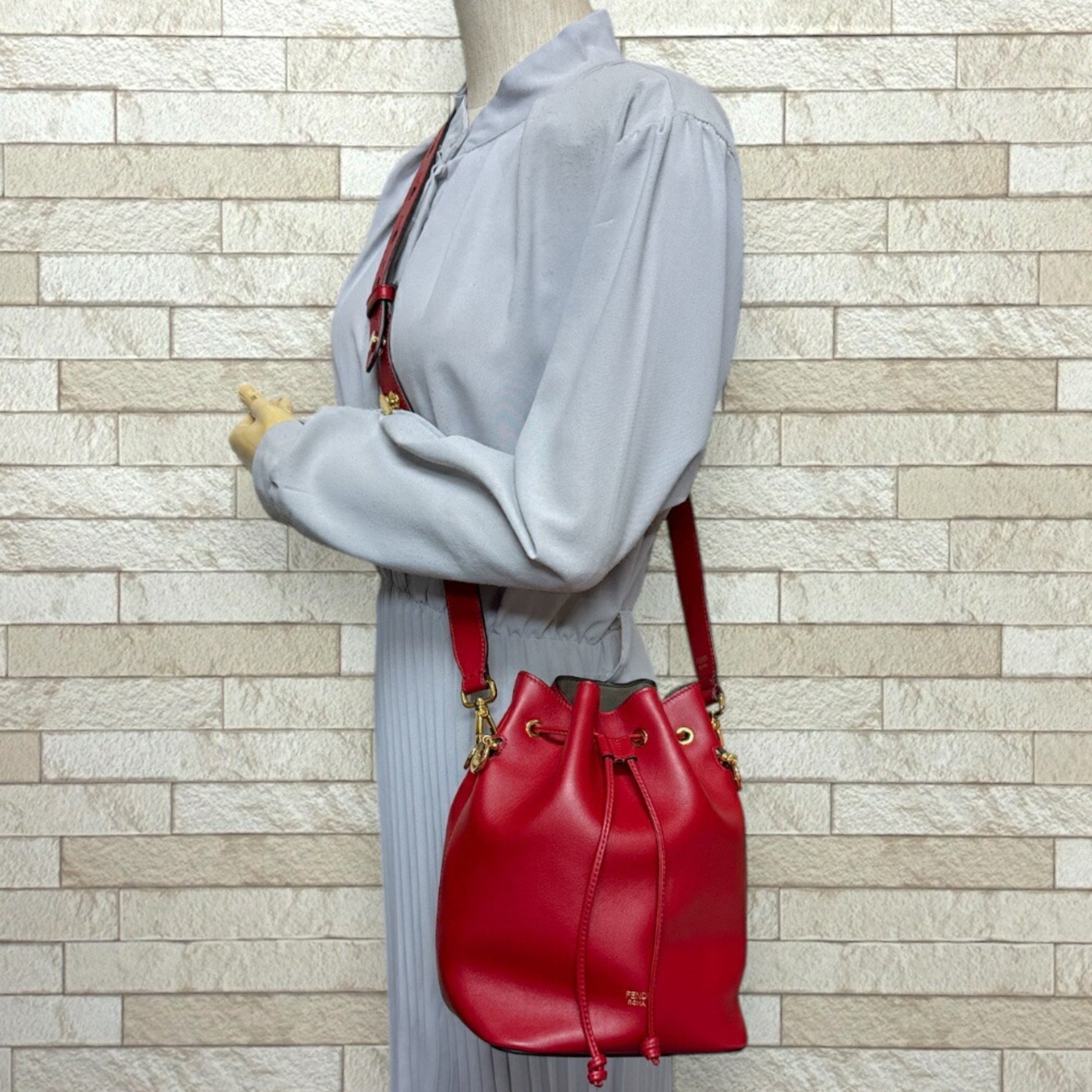 FENDI Montresor Shoulder Bag Leather Red