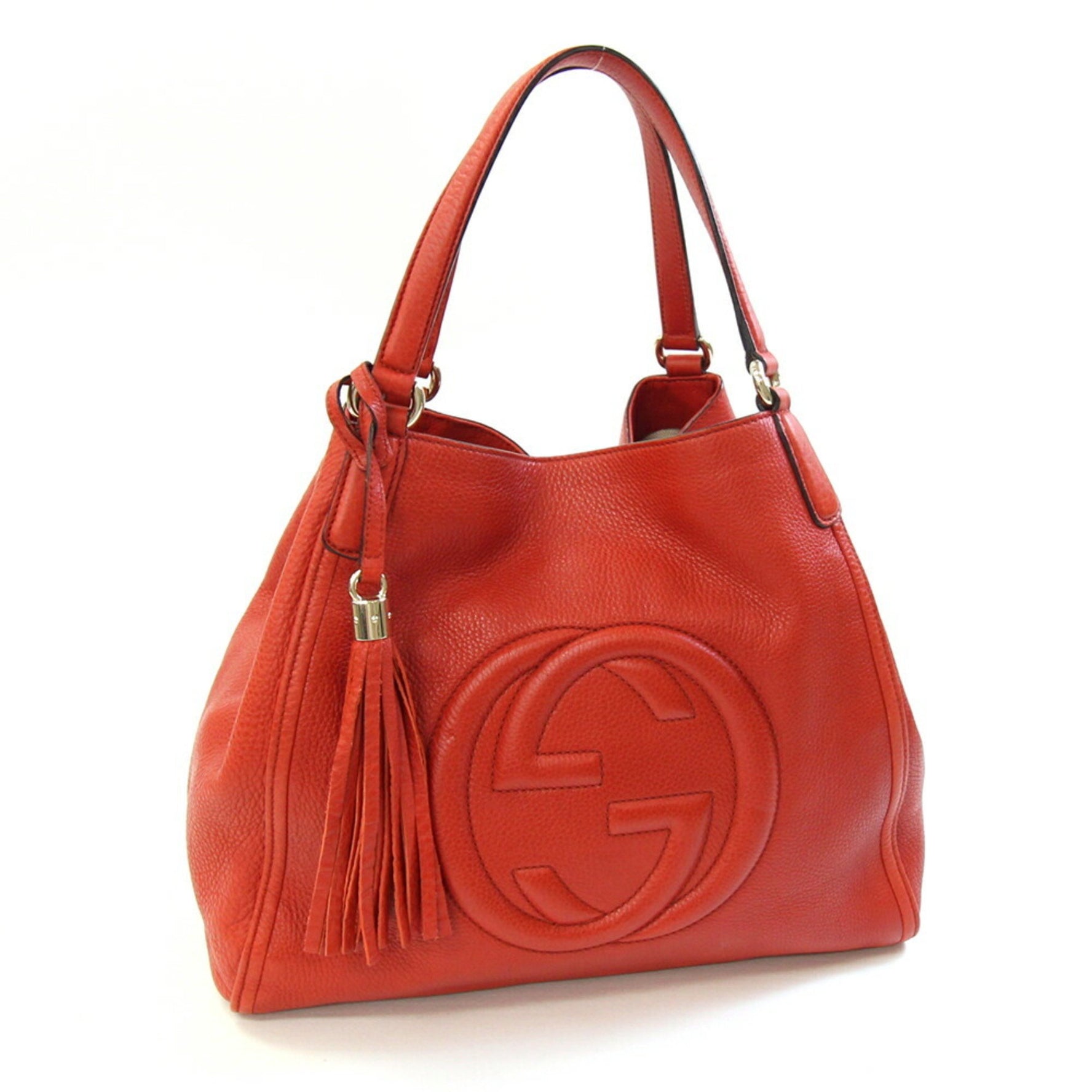 Gucci Soho Tote Bag Vermilion Red Leather Shoulder Tassel