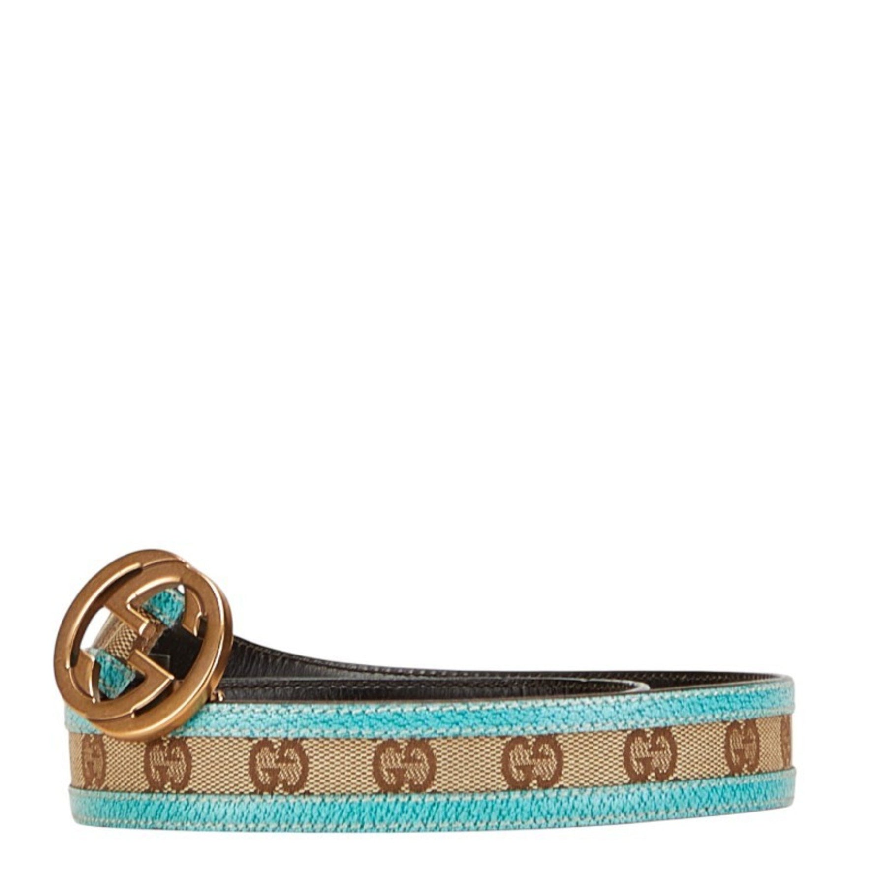 Gucci GG Canvas Belt Size: 75 x 30 Light Blue/Beige Leather
