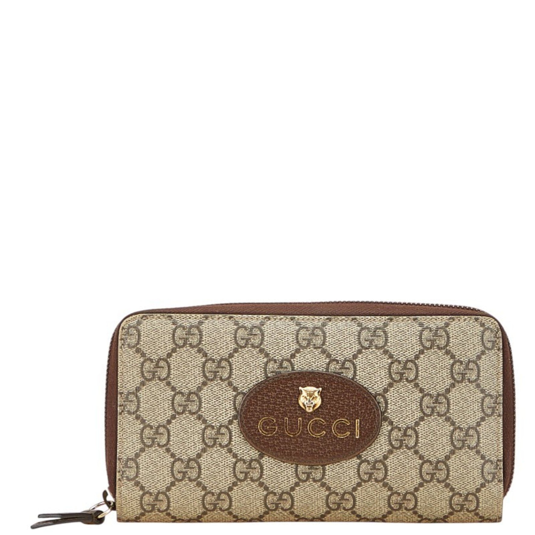 Gucci GG Supreme Long Wallet Beige Brown Leather