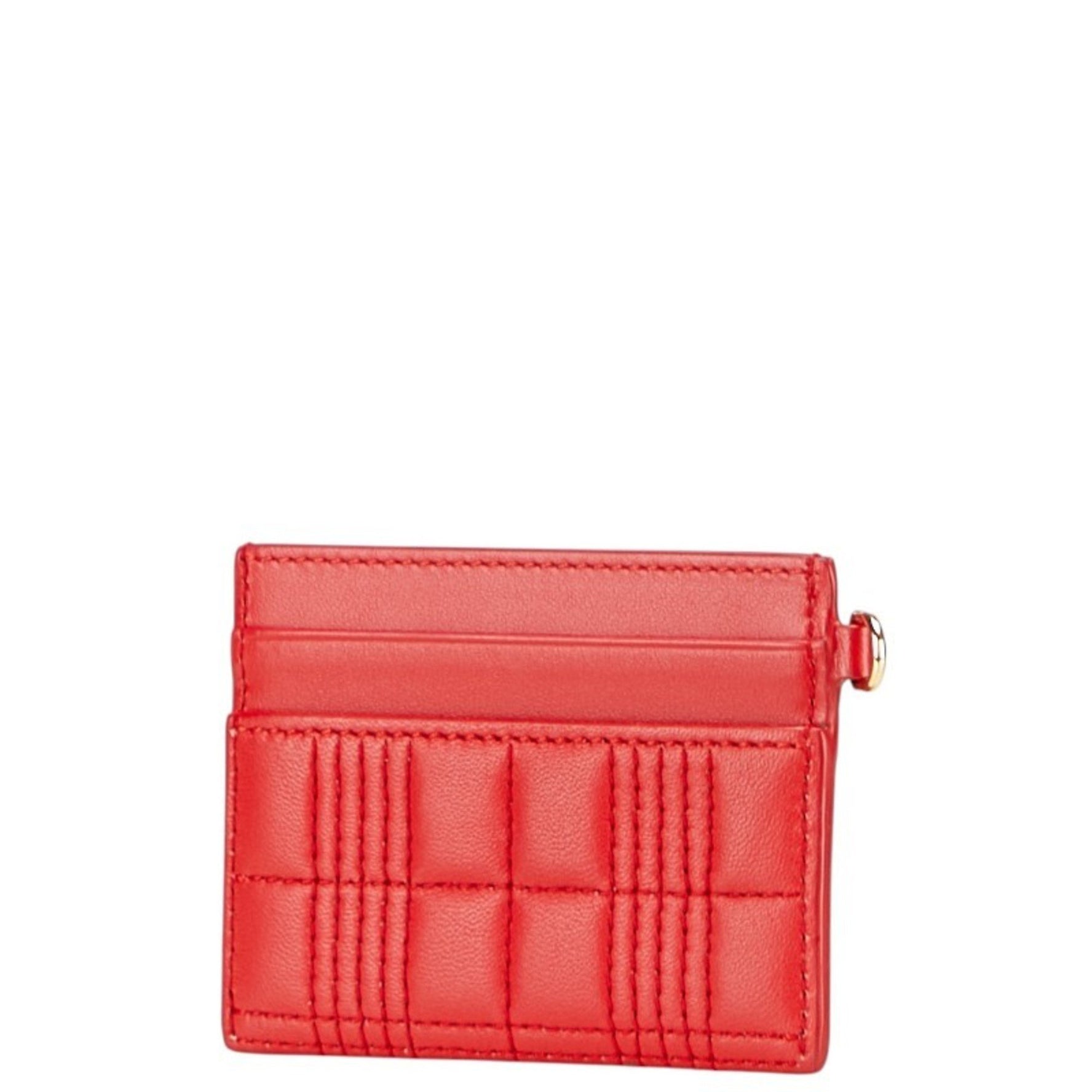 Burberry TB Monogram Quilted Business Card Case in Red and Gold Leather