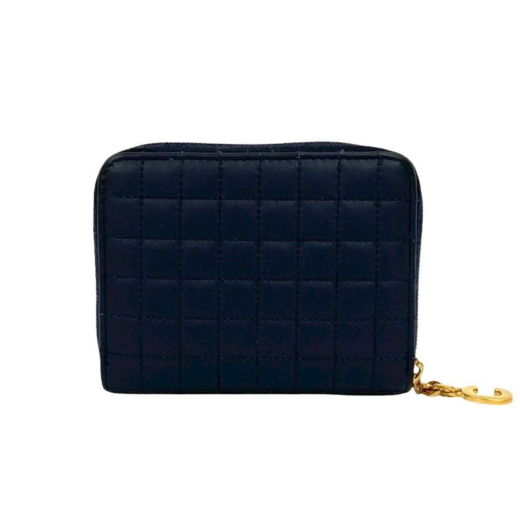 CELINE C Charm Compact Wallet, Quilted Leather, Genuine Round Zip, Bifold