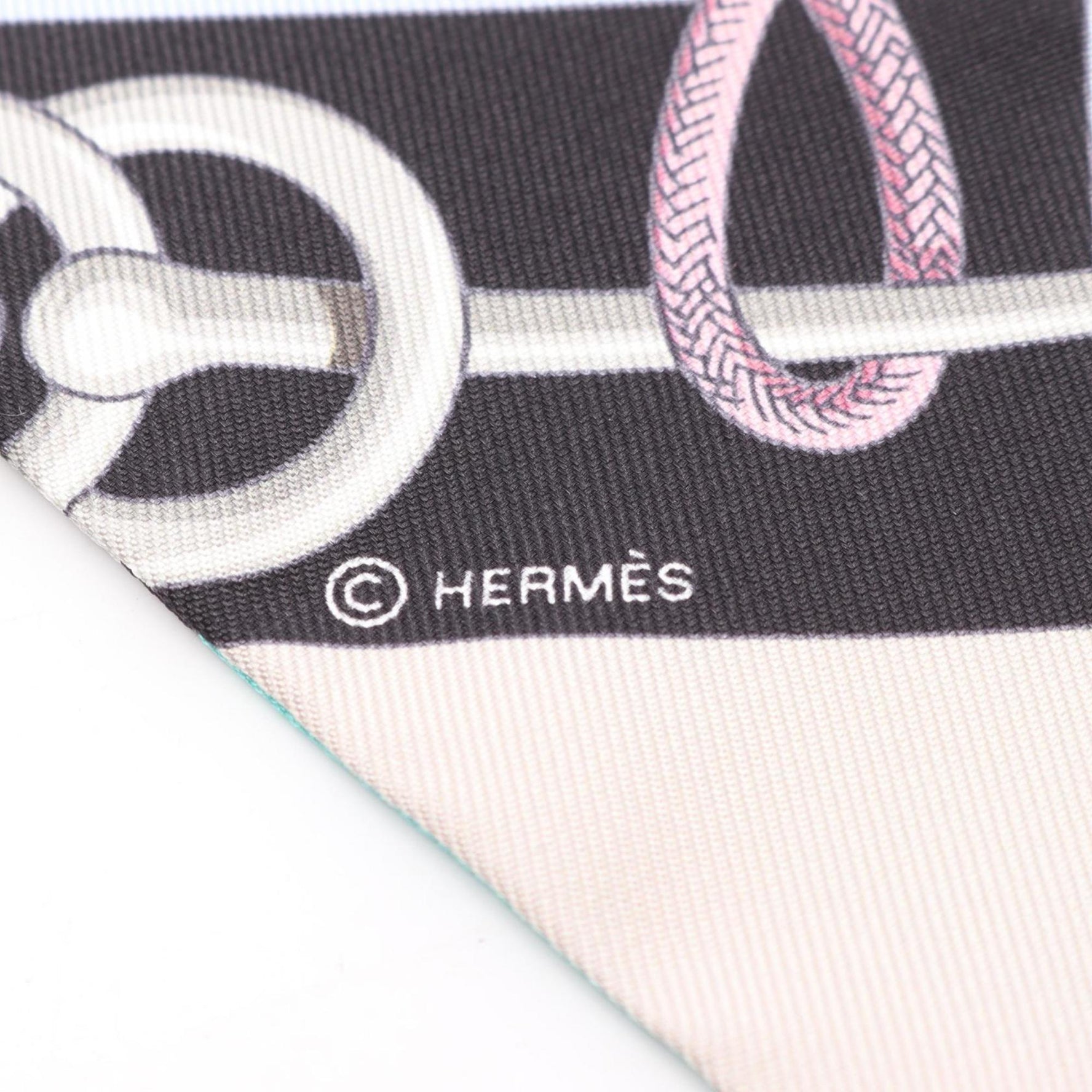 Hermes Hermès Twilly Cliquetis Noir Rose Mint Silk Scarf in Black and Multicolor