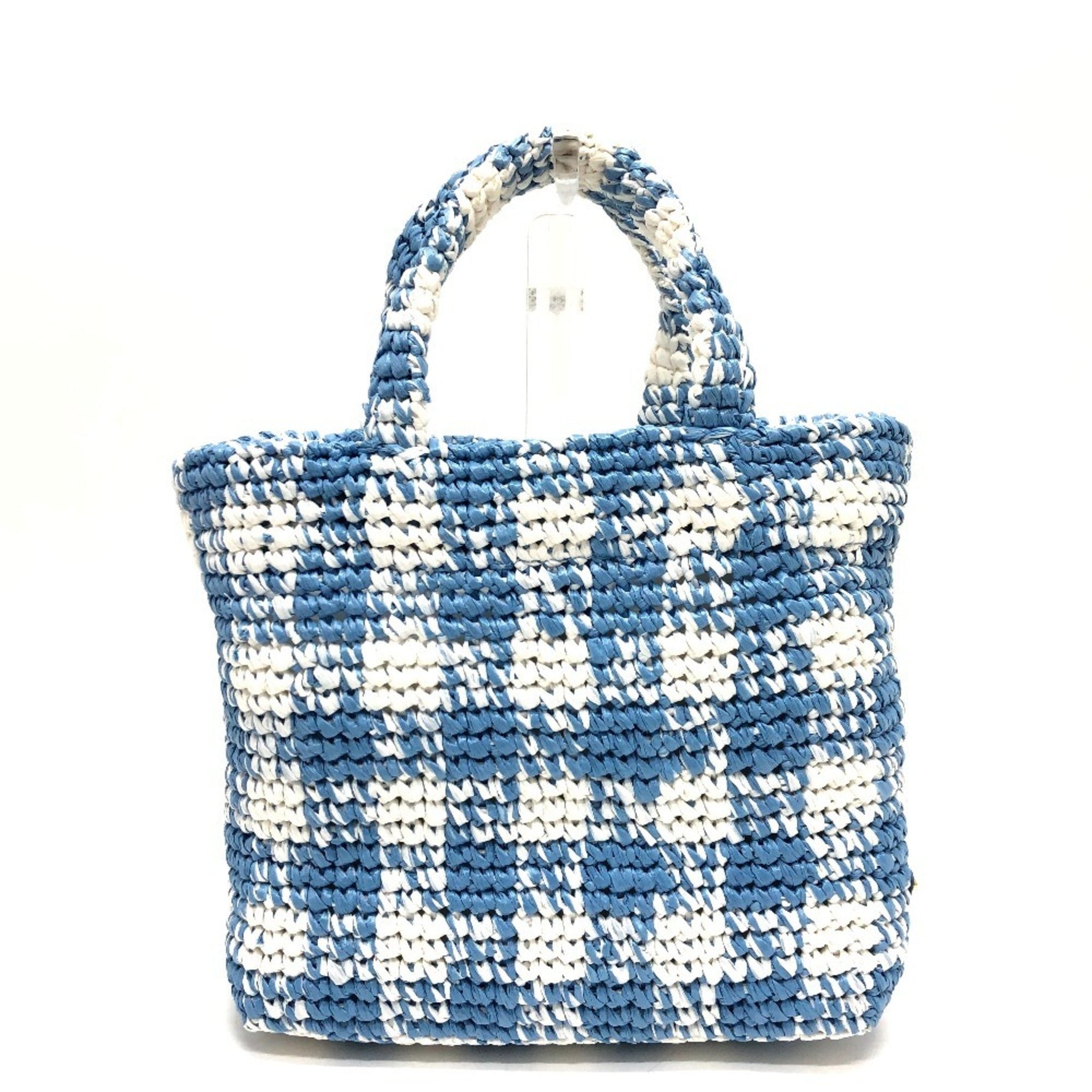 PRADA Small Crochet Basket Tote Bag Handbag Raffia Blue