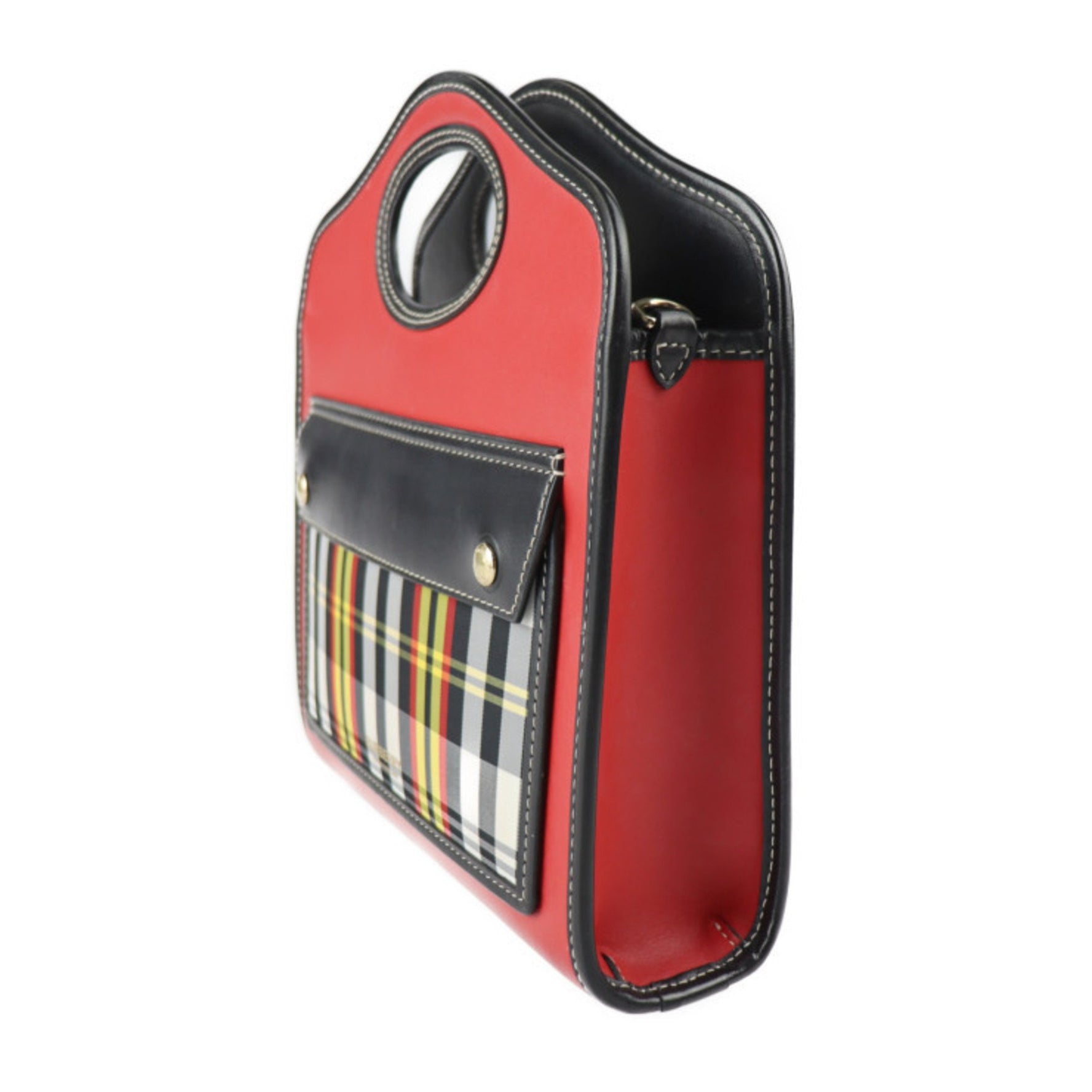 BURBERRY mini pocket bag handbag leather nylon canvas red black multicolor gold metal fittings check pattern shoulder