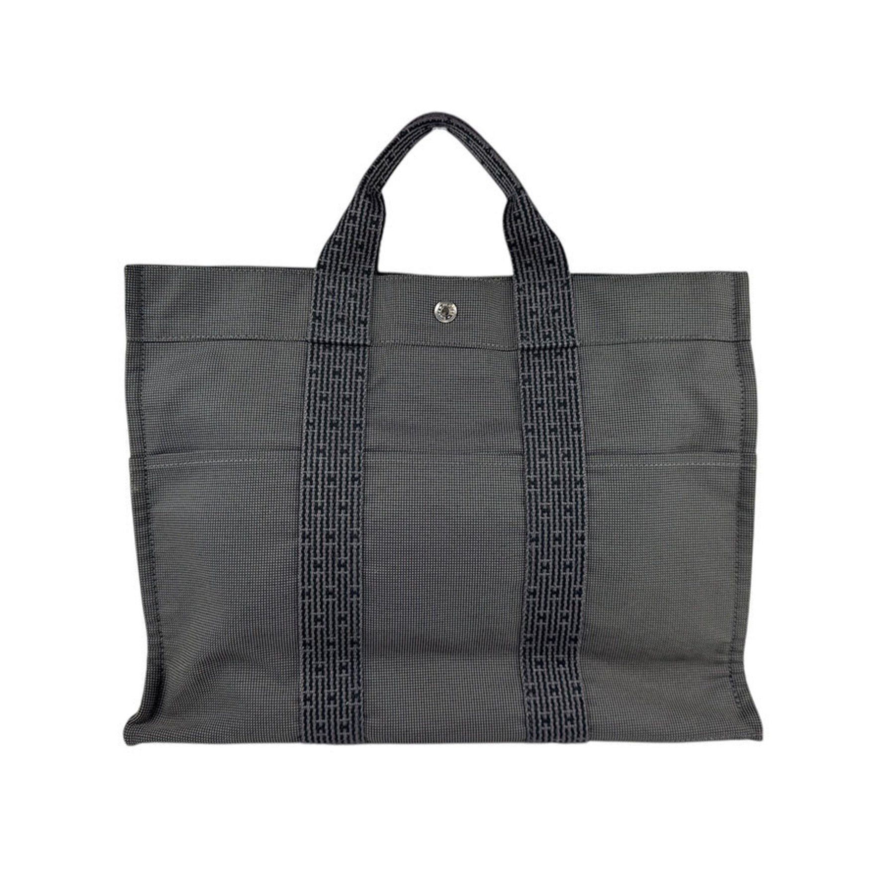 Hermes Handbag Tote Bag Air Line Canvas Dark Gray Silver Men's