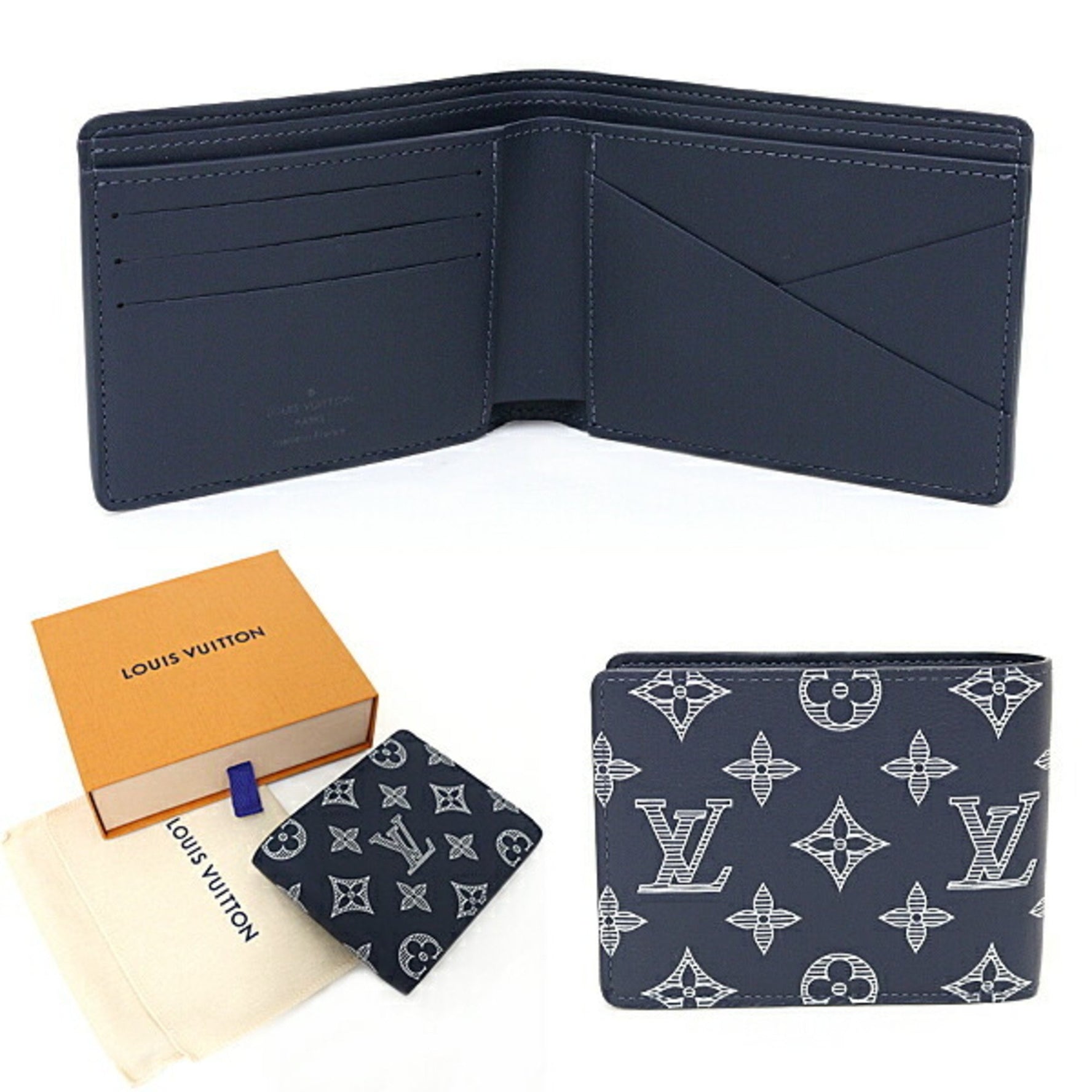 Louis Vuitton Portefeuille Multiple Bi-fold Wallet Monogram Shadow Blue Marine S