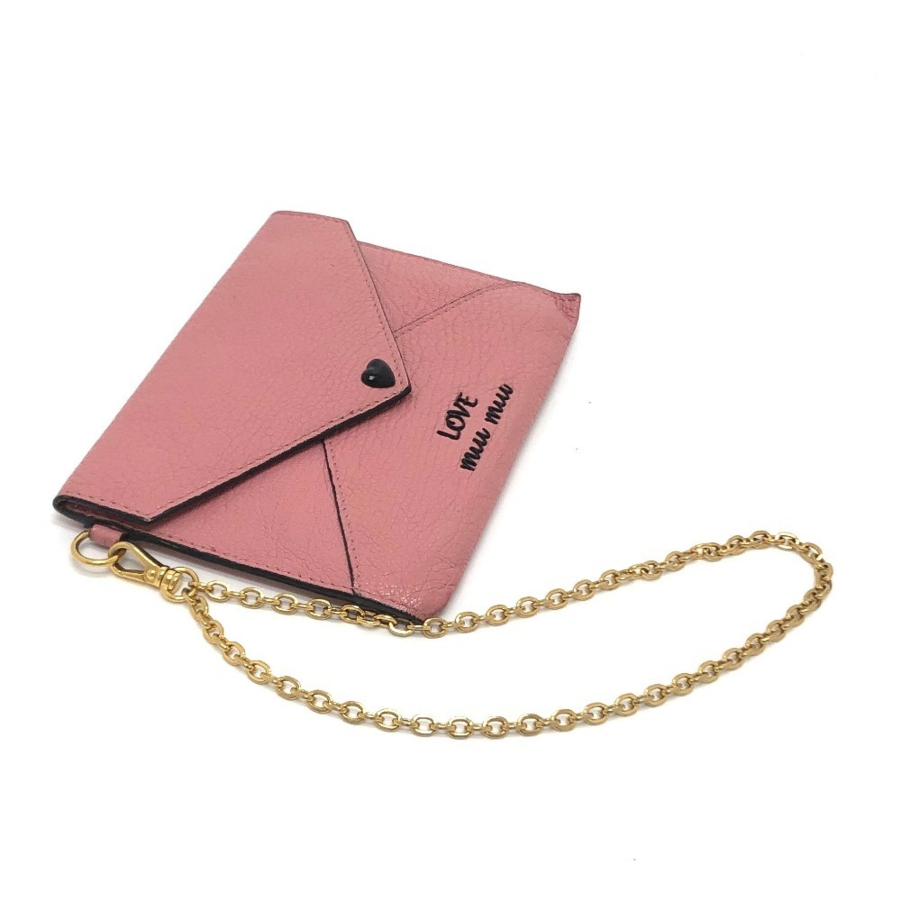 Miu Miu miu miu Madras Love Business Card Holder/Card Case Pouch with Chain Strap Leather
