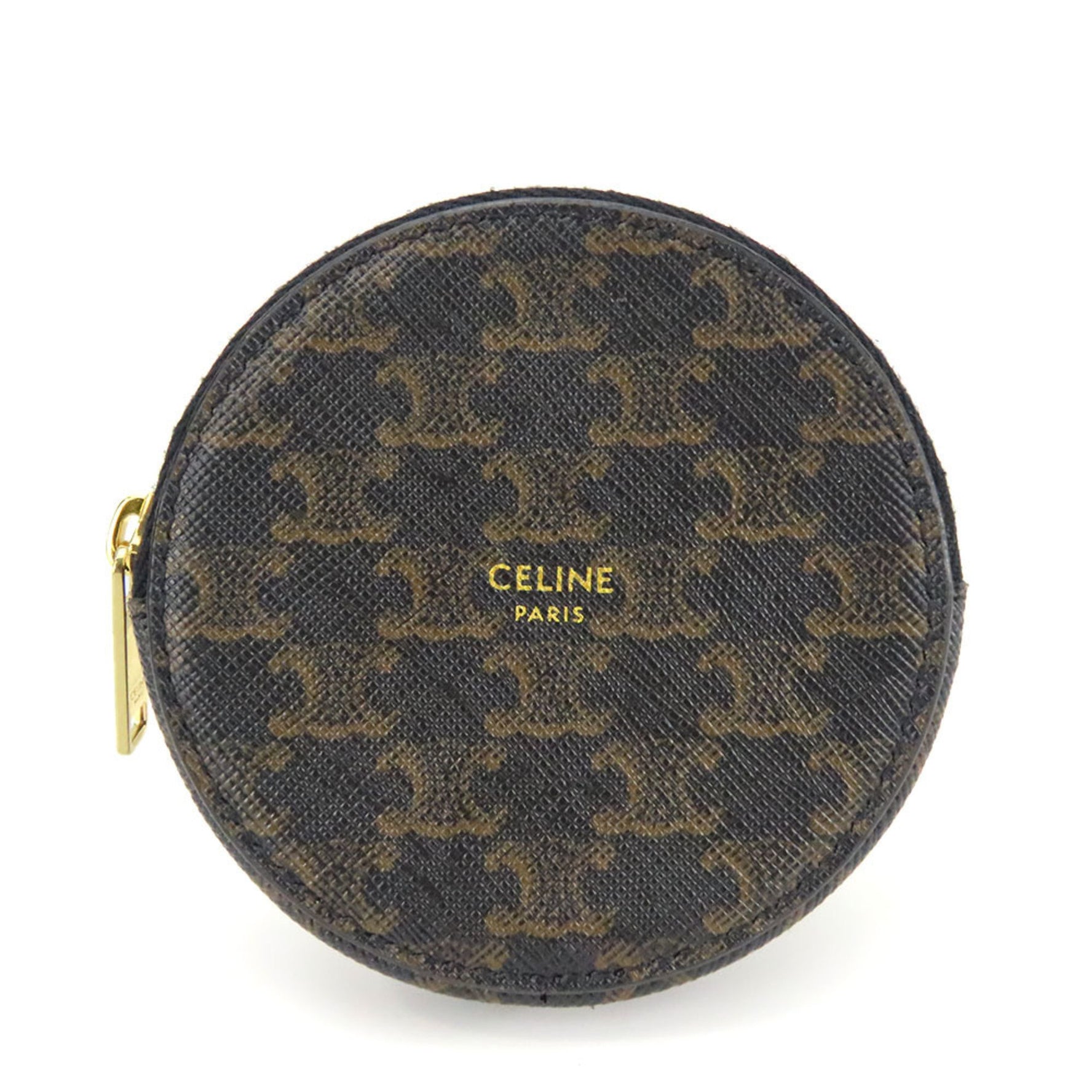 CELINE Wallet/Coin Case Triomphe Leather Black Brown Round