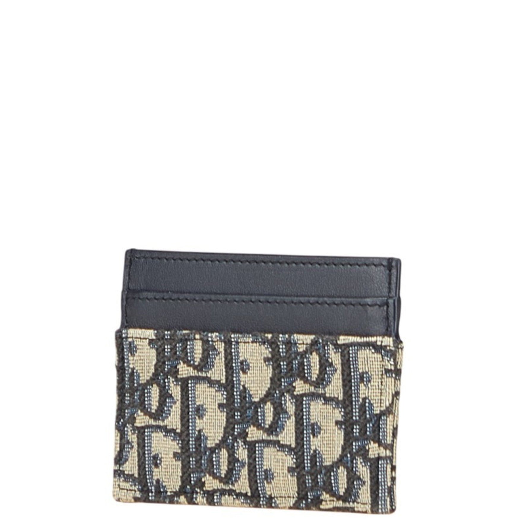 Christian Dior Dior Oblique Jacquard 30 Montaigne Freesia Card Holder/Card Case in Navy/Beige Cotton Canvas and Lambskin.