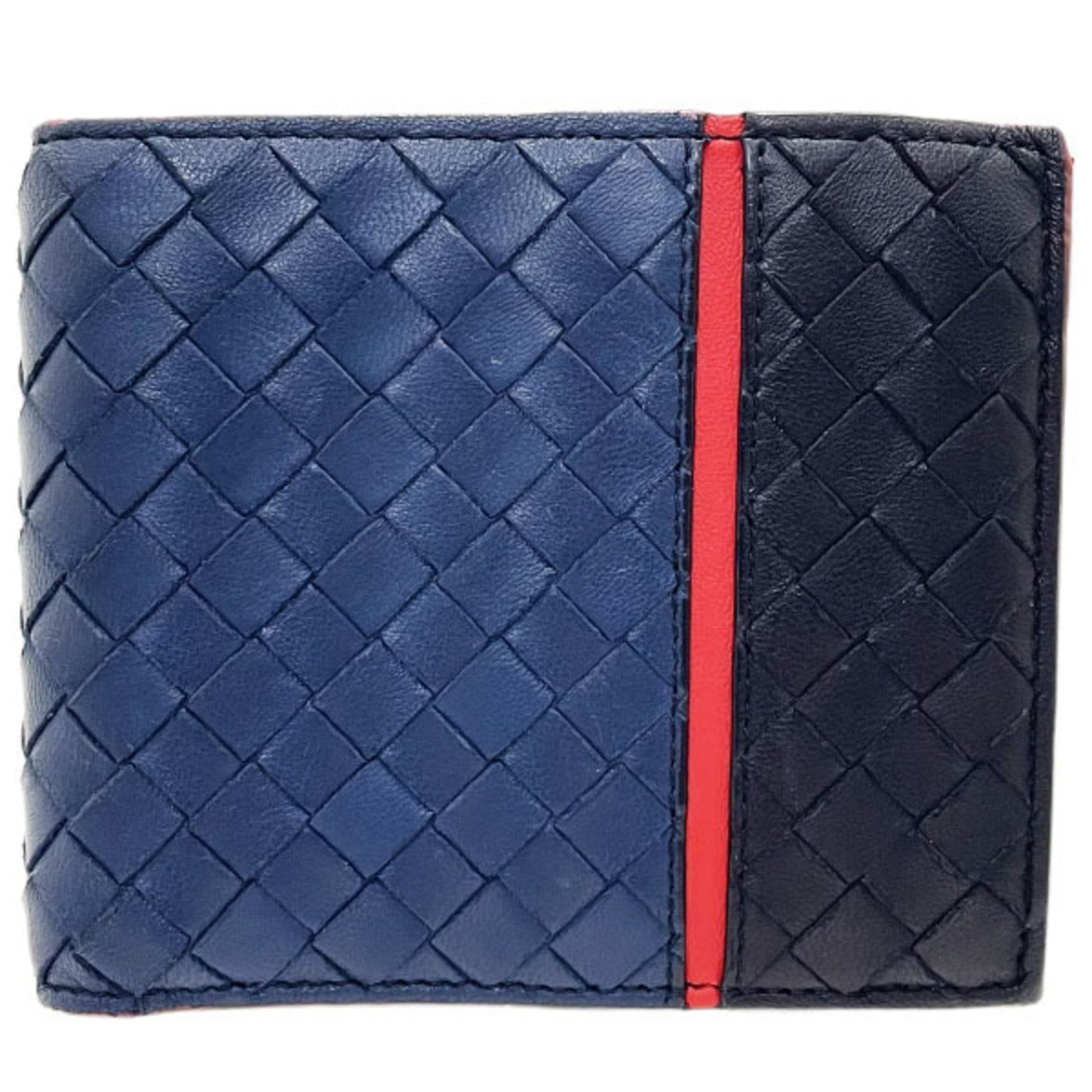 Bottega Veneta Bi-fold Wallet Intrecciato Leather Navy Black Red BOTTEGA VENETA Mesh Line Three-color Compact