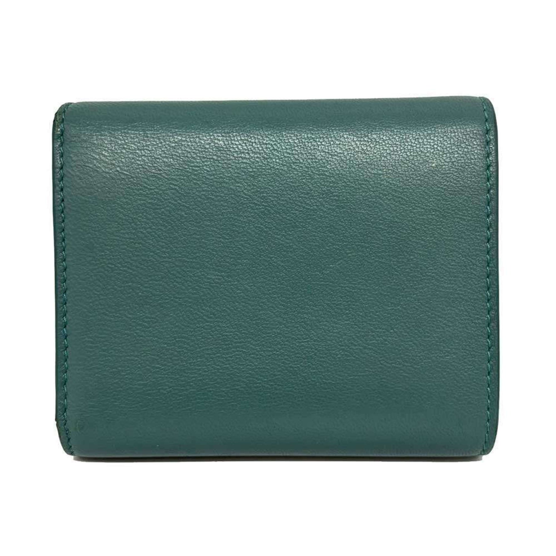 Celine Triomphe Small Flap Wallet Bi-fold Green Leather