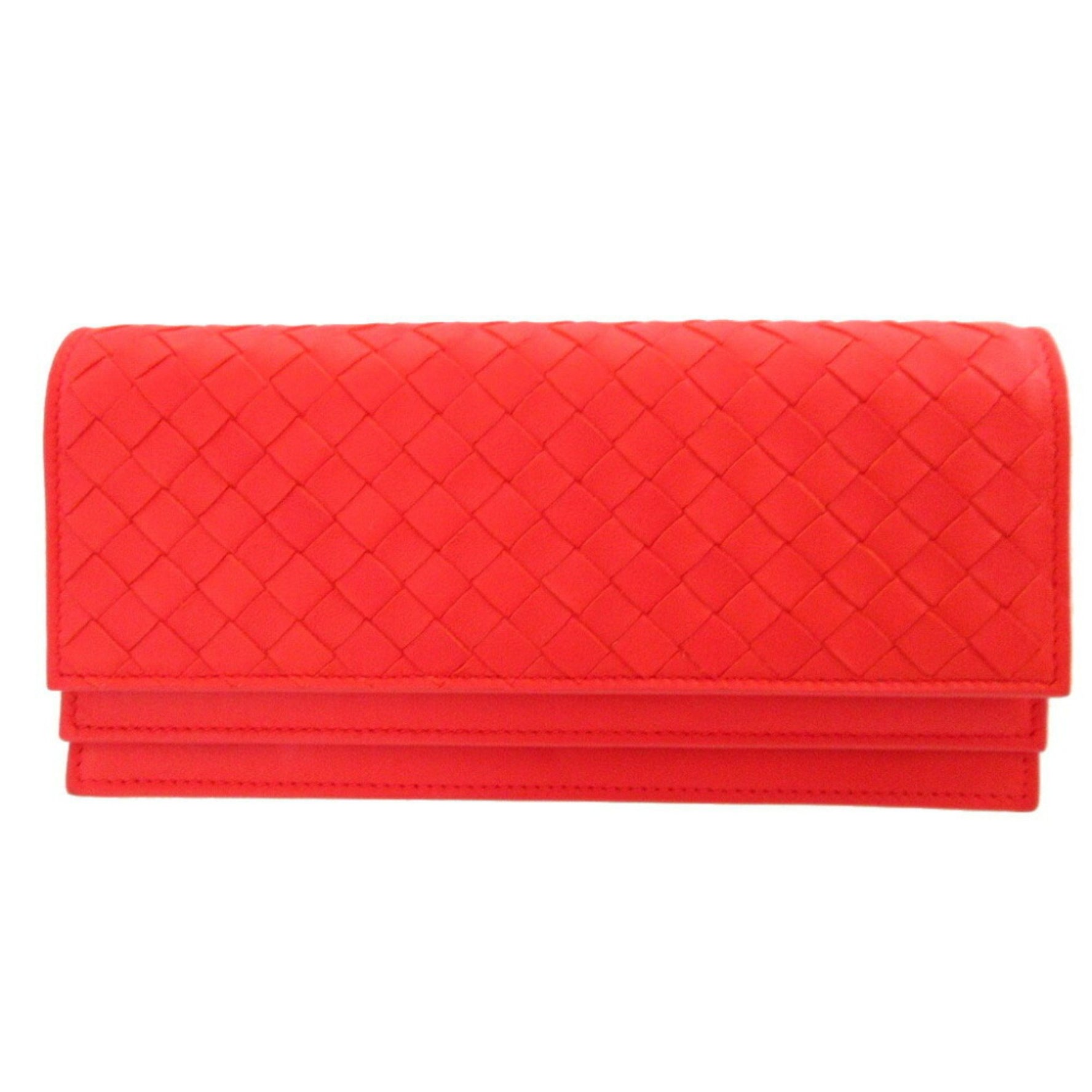 Like new Bottega Veneta Intrecciato leather red bi-fold long wallet VENETA