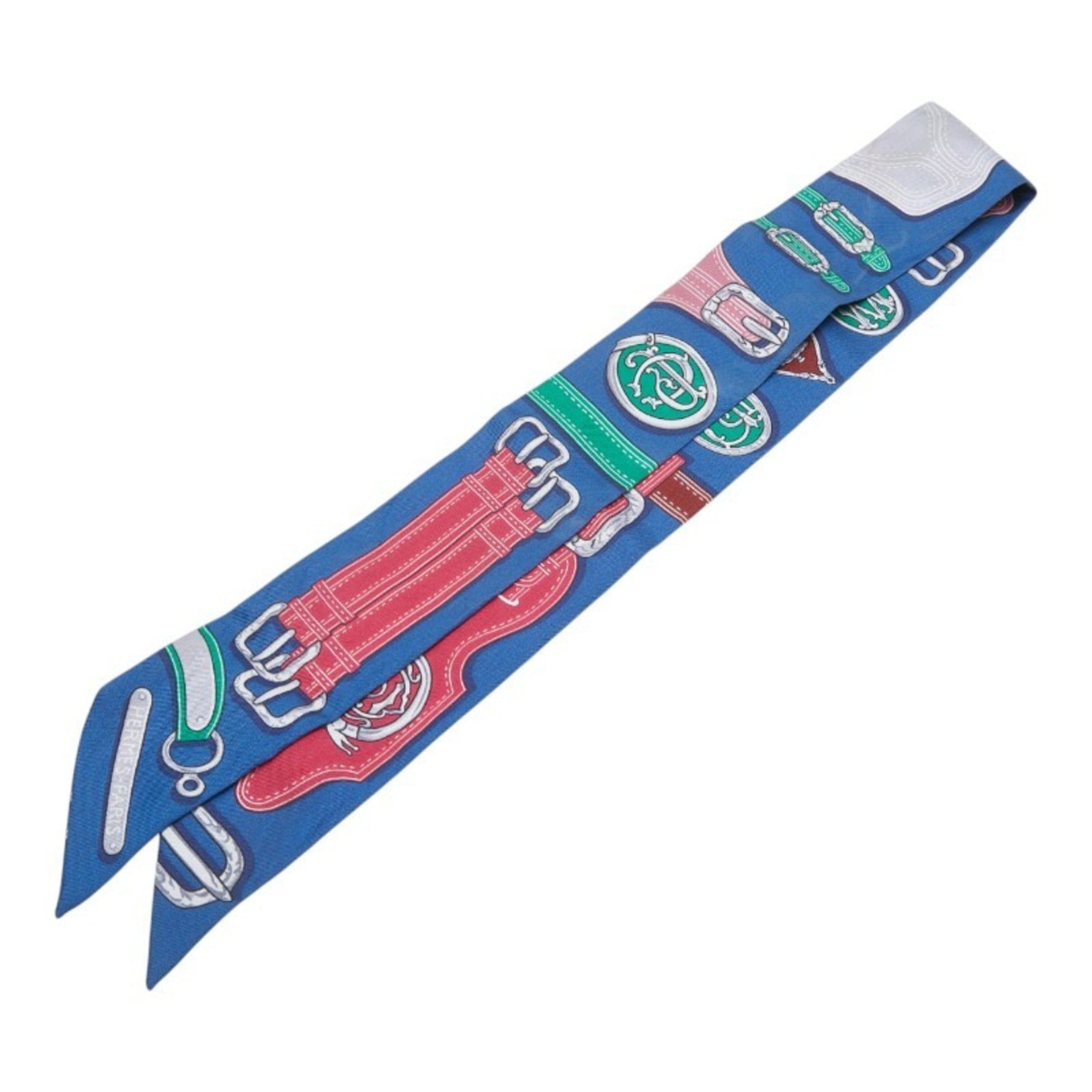 Hermes Twilly Belt Motif Scarf, Blue Multicolor Silk