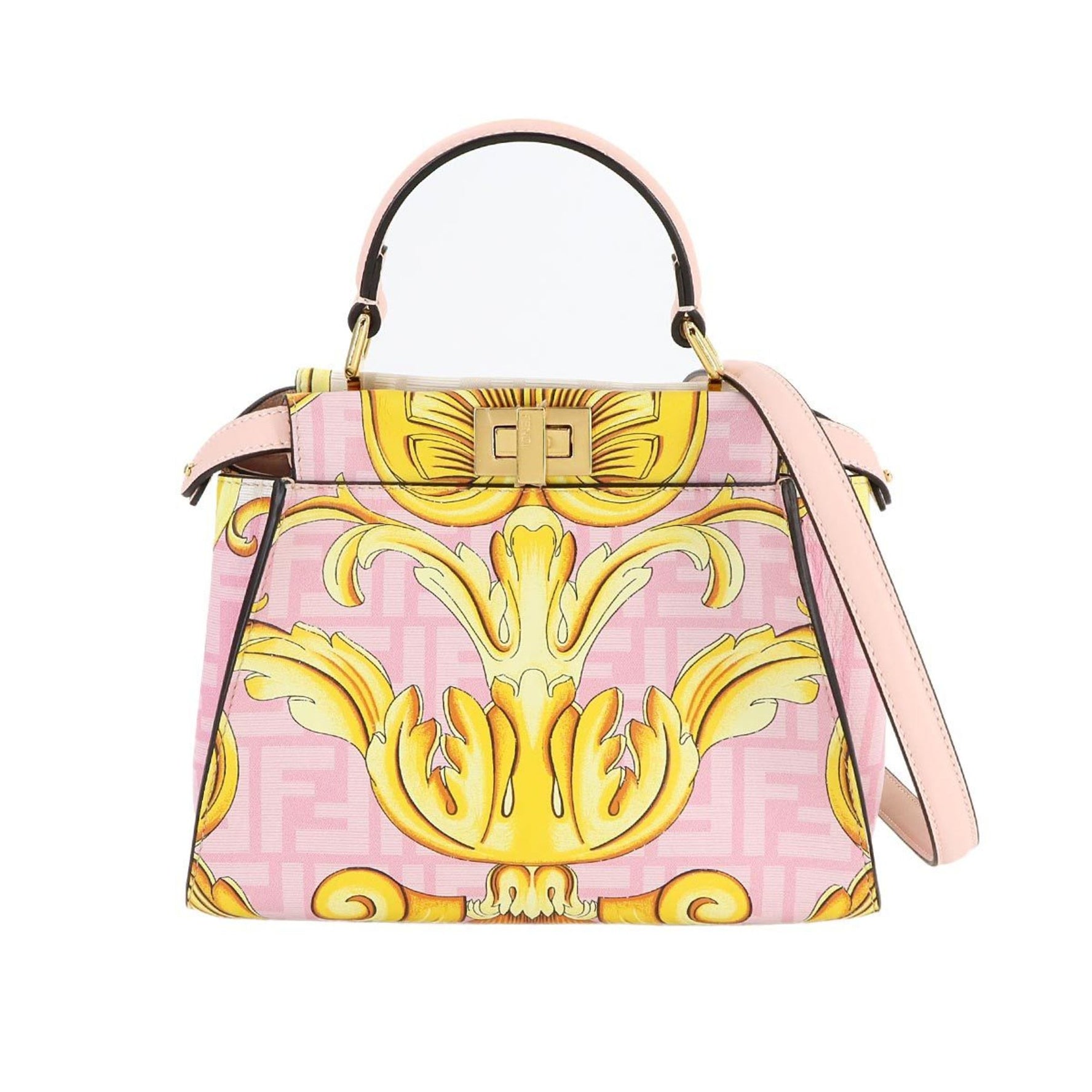 FENDI Fendace Mini Peekaboo hand/shoulder bag in pink and multicolored leather