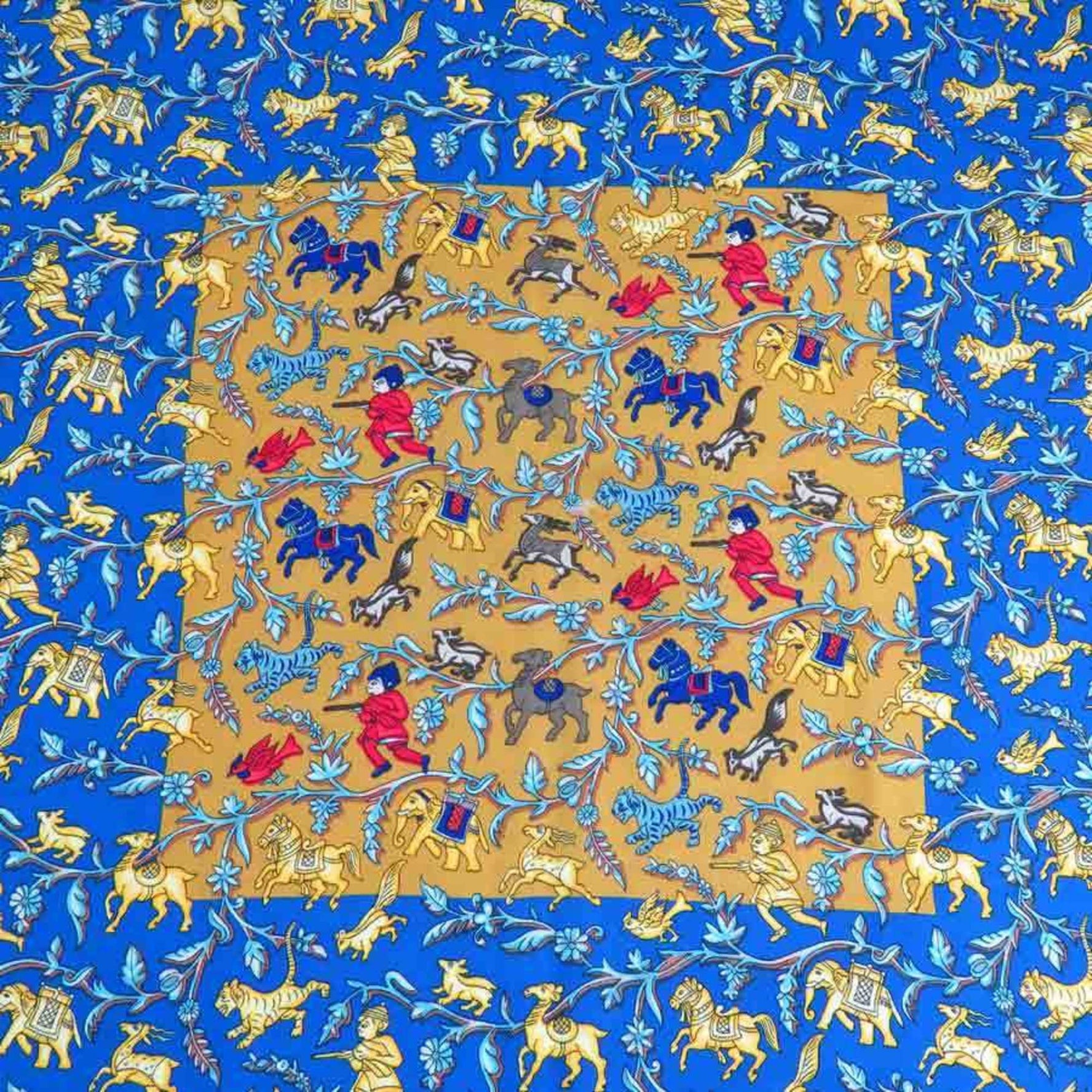 Hermes shawl stole scarf CHASSE EN INDE cashmere silk blue multicolor