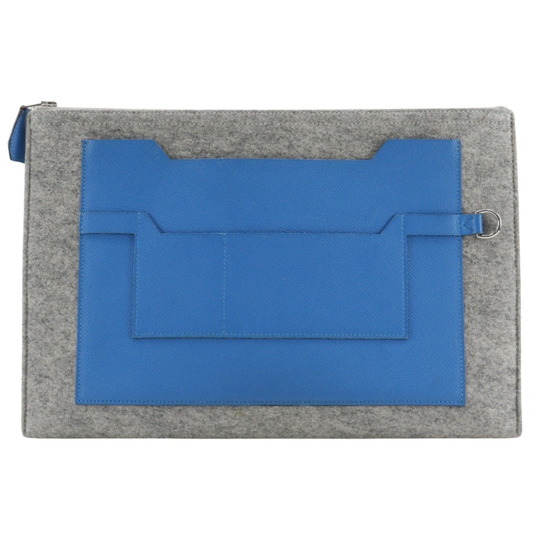 Hermes Too Doo 37 Clutch Bag Felt x Epsom Blue Zanzibar 2017 Blue/Gray A